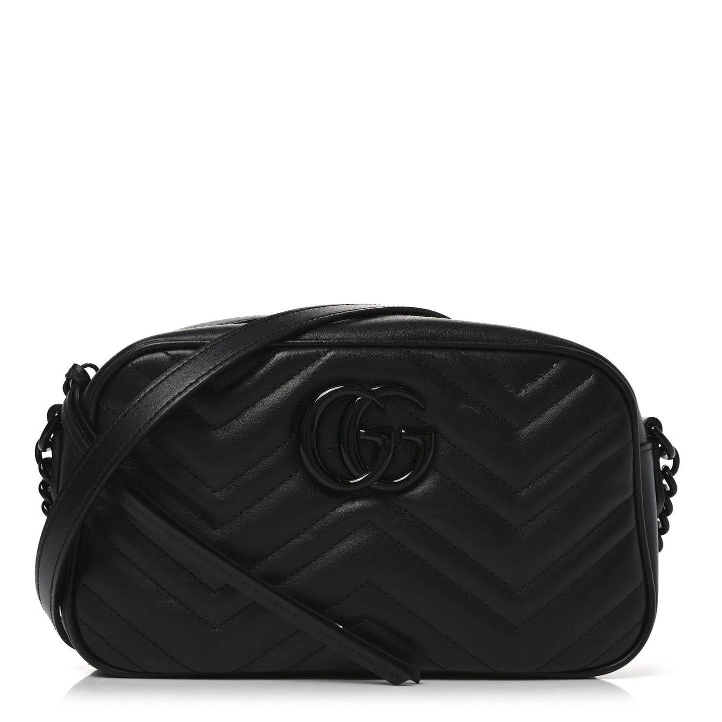 Calfskin Matelasse Monochrome Small GG Marmont Chain Shoulder Bag Black