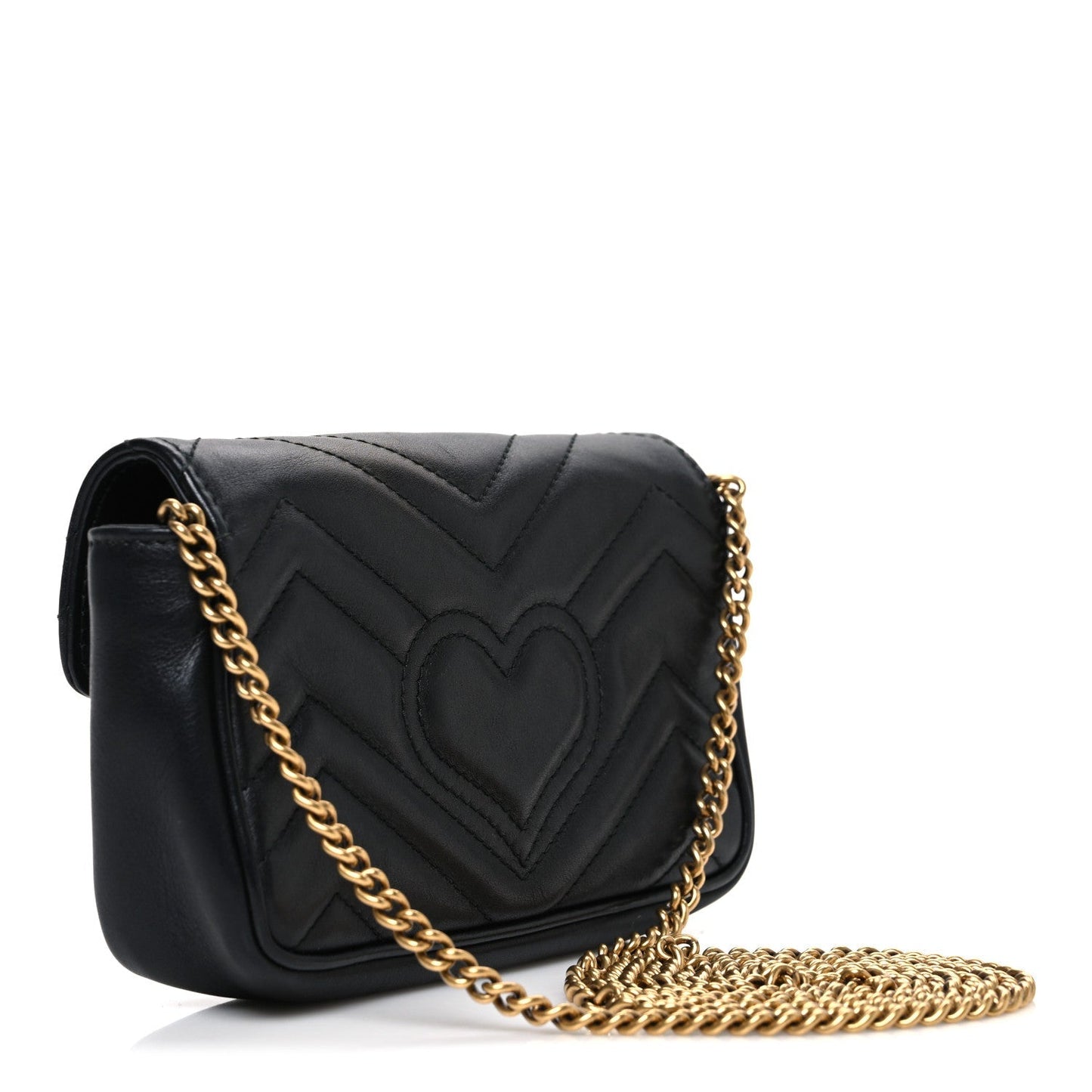Calfskin Matelasse Super Mini GG Marmont Shoulder Bag Black