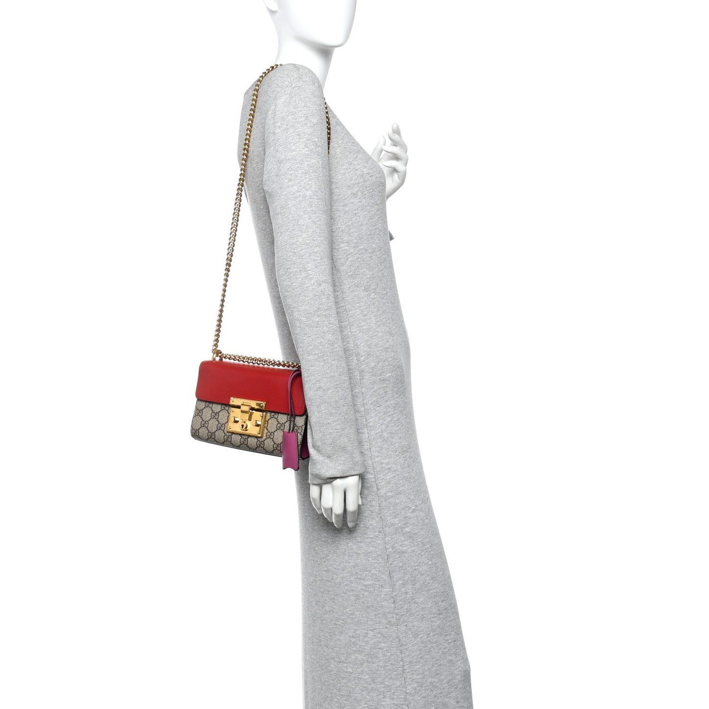 GG Supreme Monogram Calfskin Small Padlock Shoulder Bag Beige Hibiscus Red New Rosette