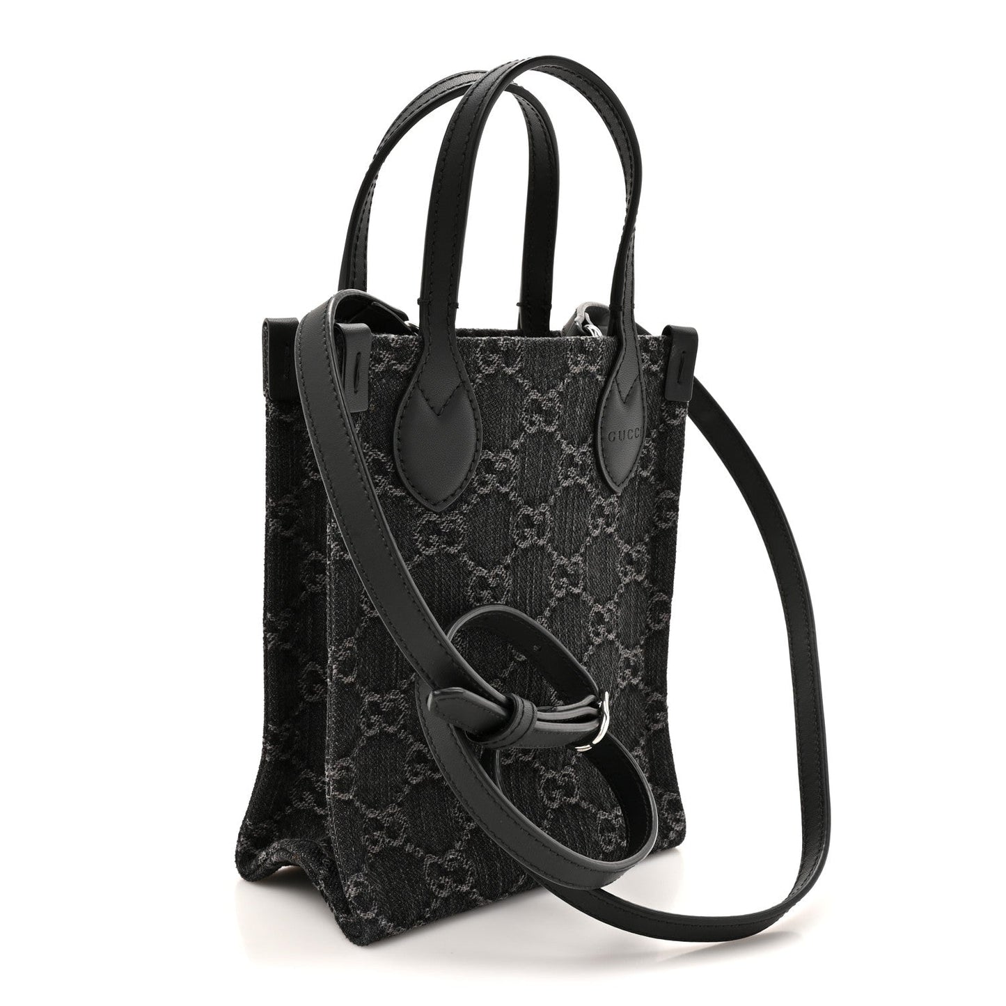 Denim GG Monogram Dollar Calfskin Mini Ophidia Tote Black Grey