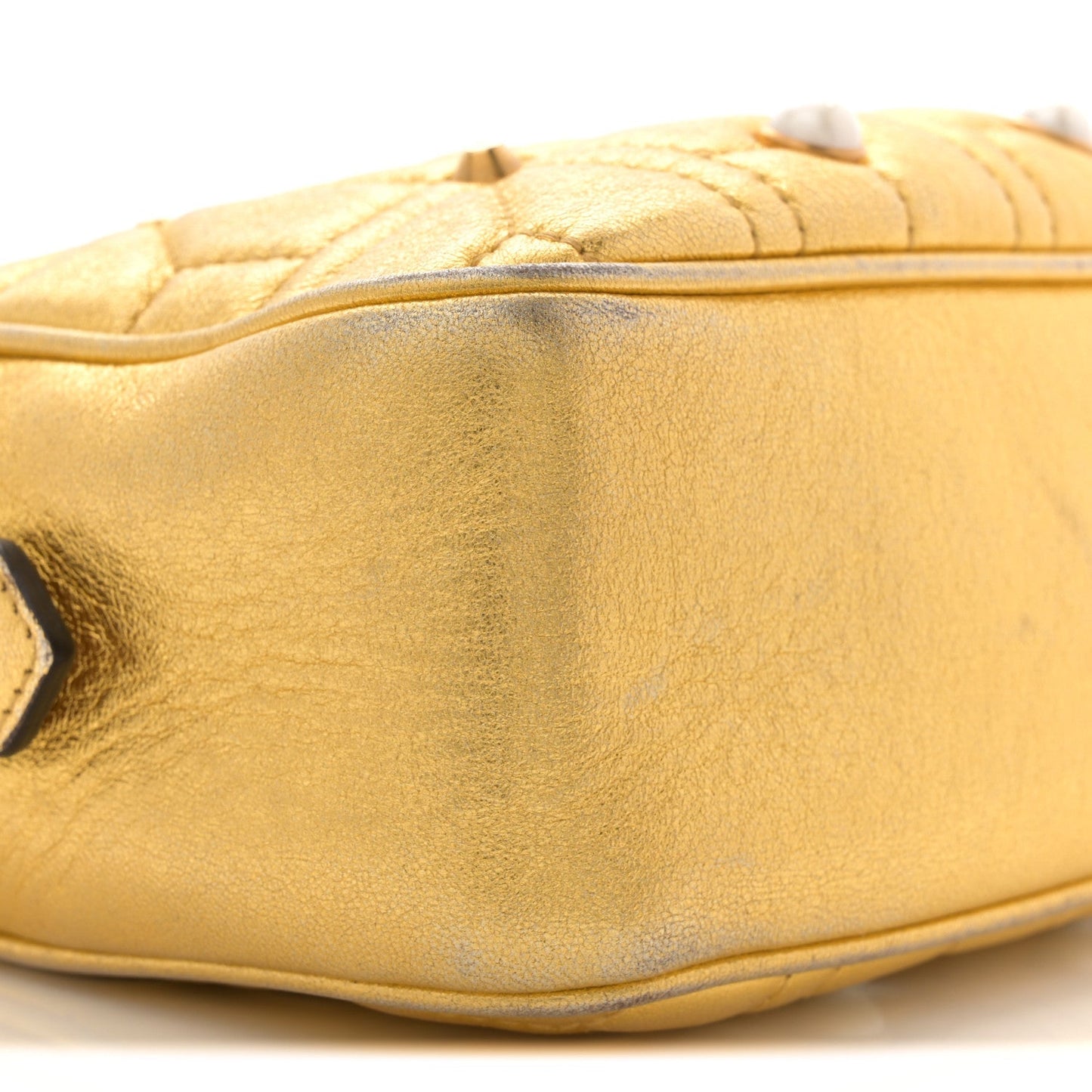 Metallic Calfskin Matelasse Studded Small Pearly GG Marmont Chain Shoulder Bag Gold
