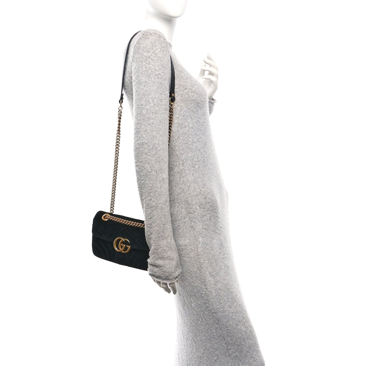 Velvet Matelasse Mini GG Marmont Shoulder Bag  Black