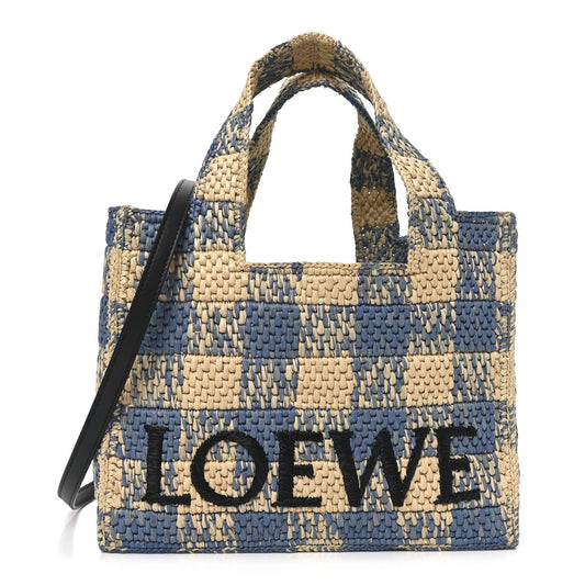 X PAULA'S IBIZA Raffia Small Font Tote Natural Light Blue