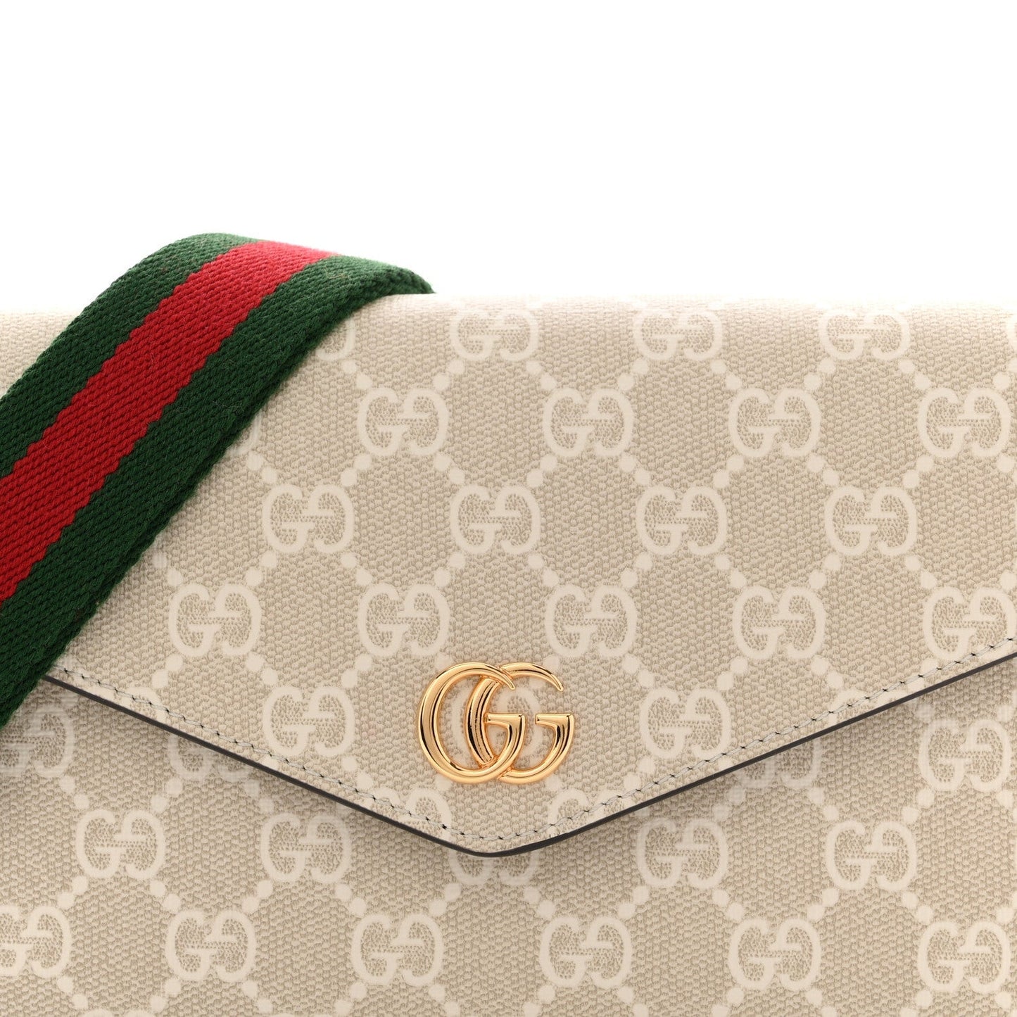 GG Supreme Monogram Textured Dollar Calfskin Web Mini Ophidia Envelope Shoulder Bag Beige Mystic White Oatmeal