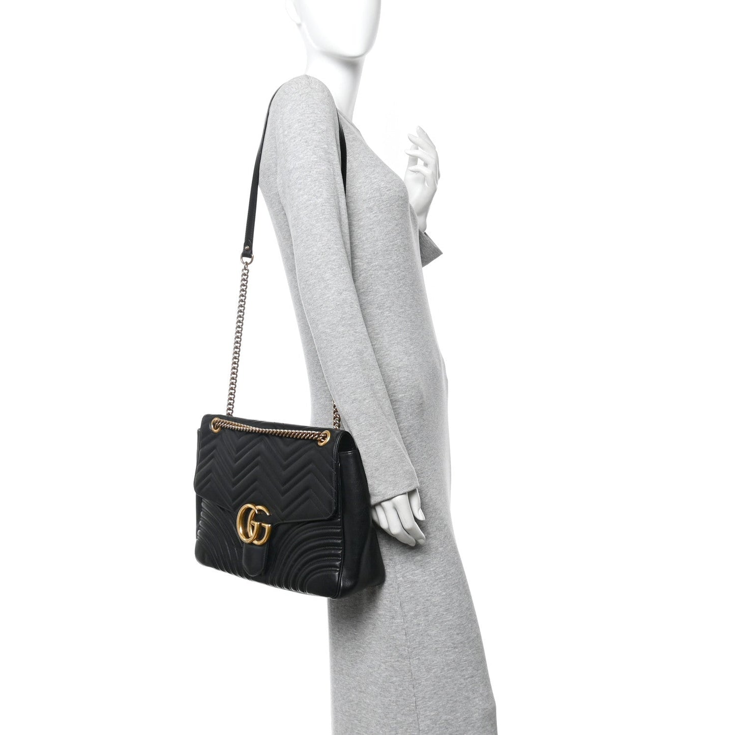 Calfskin Matelasse Large GG Marmont Shoulder Bag Black