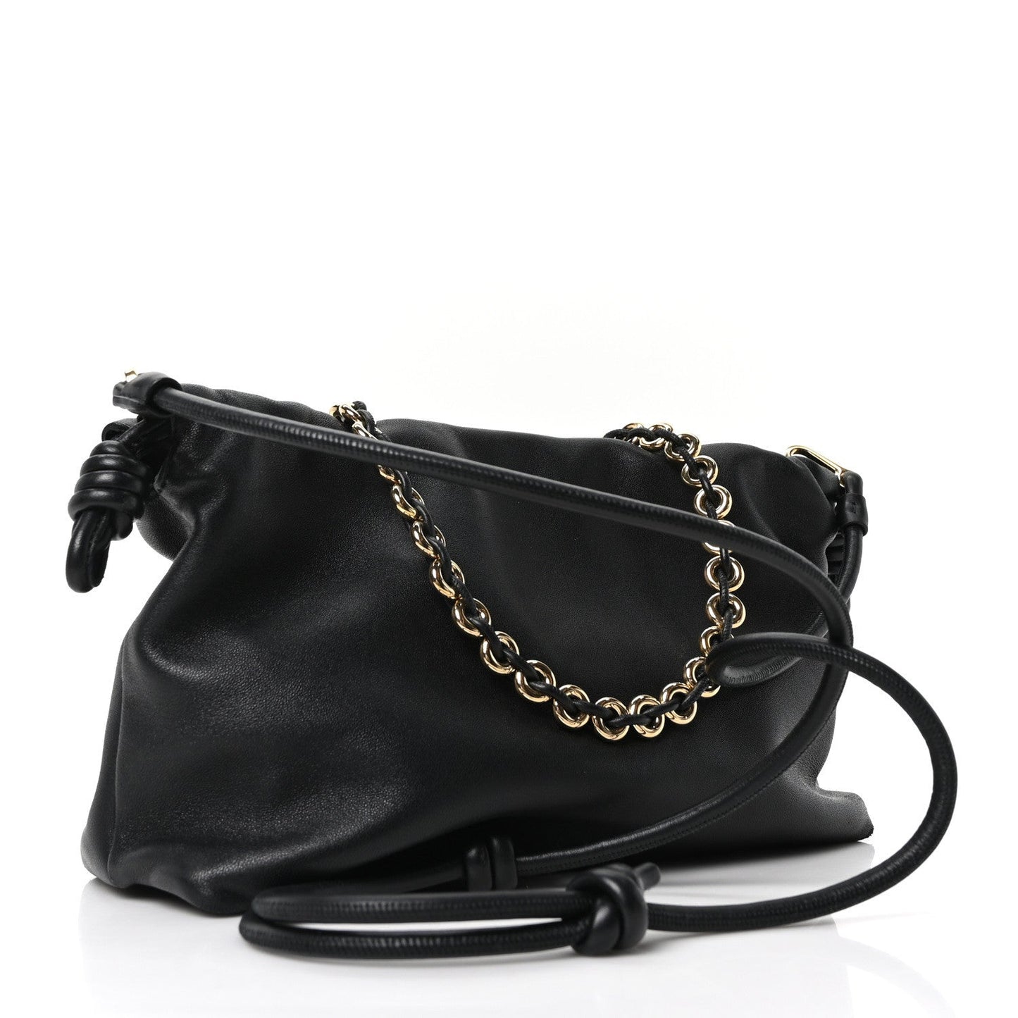 Mellow Nappa Medium Donut Chain Flamenco Knot Clutch Black