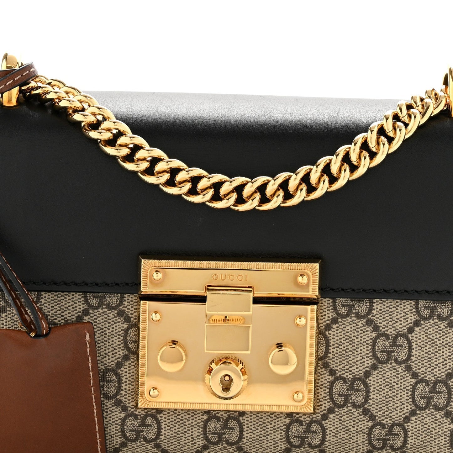 GG Supreme Monogram Calfskin Small Padlock Shoulder Bag Beige Black Cuir