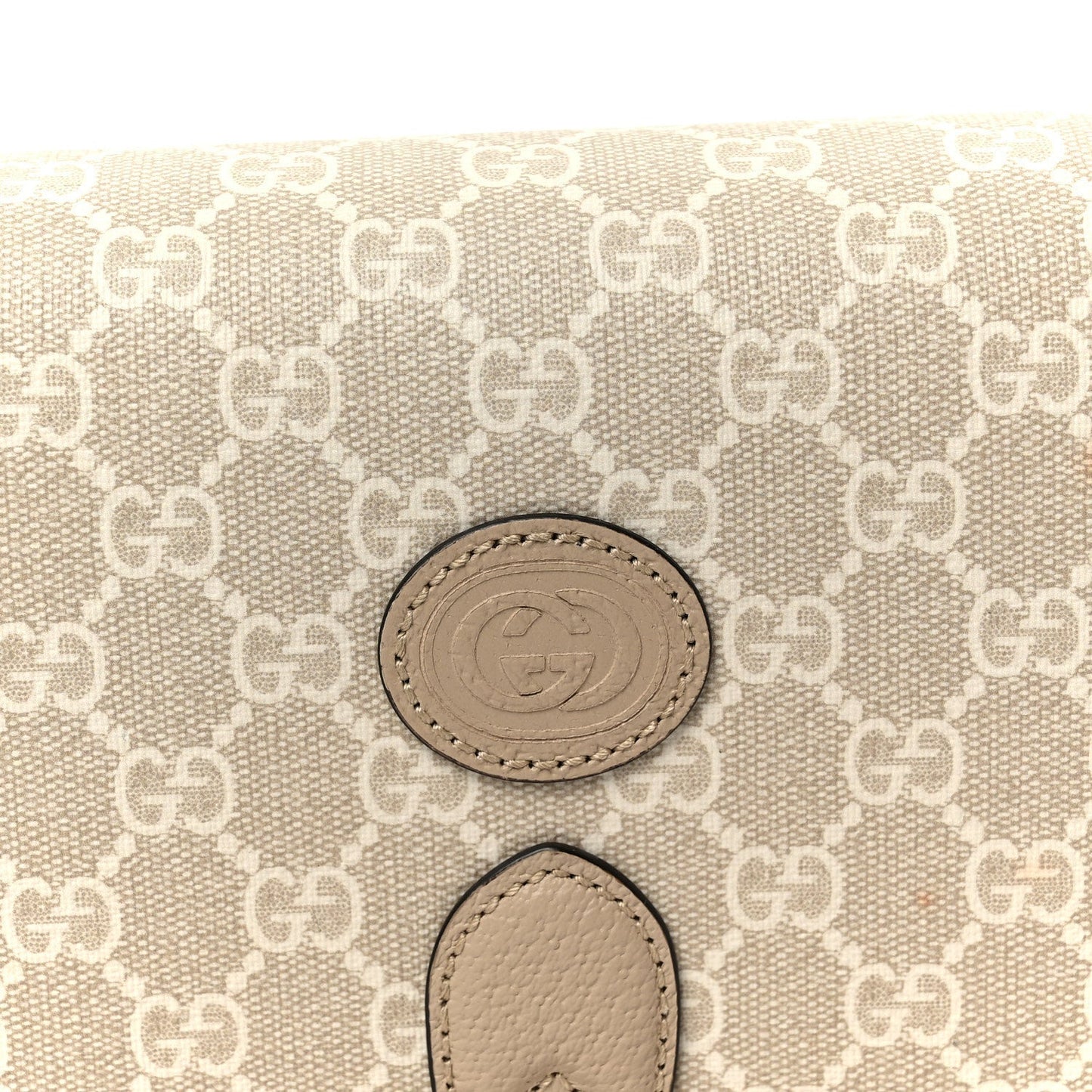 GG Supreme Monogram Textured Dollar Calfskin Mini Retro Interlocking G Flap Shoulder Bag Beige Mystic White Oatmeal