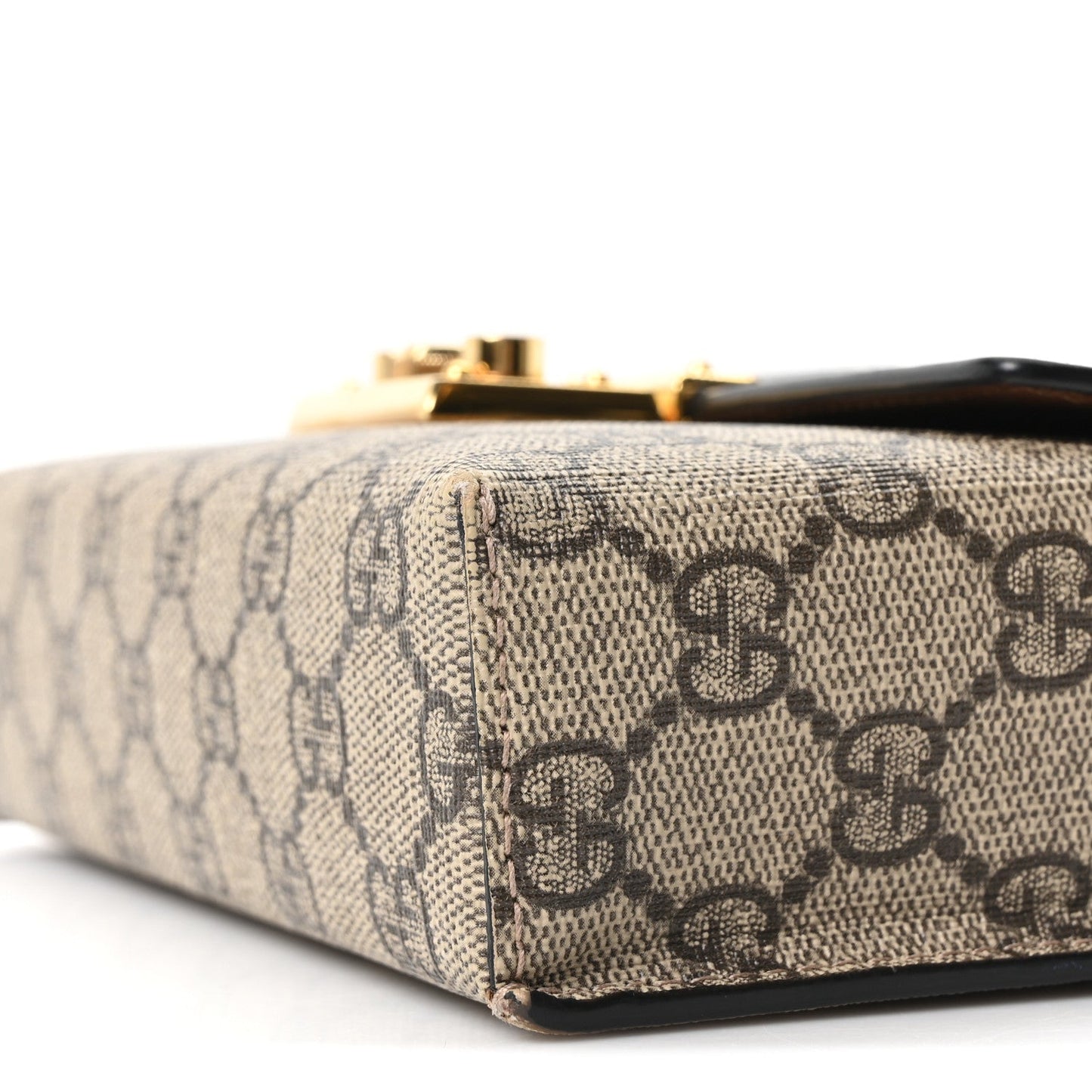 GG Supreme Monogram Calfskin Mini Padlock Top Handle Shoulder Bag Beige Black Cuir