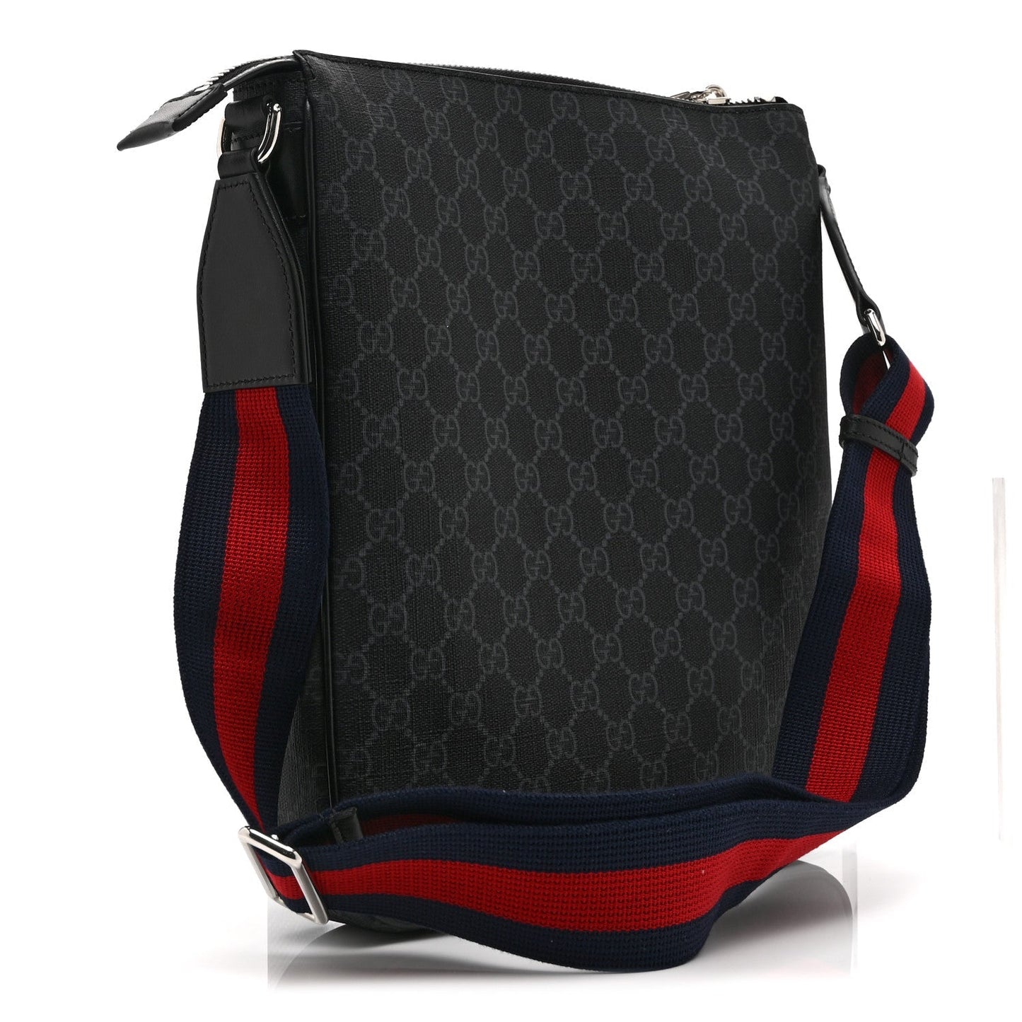 GG Supreme Monogram Web Small Flat Messenger Bag Black Grey