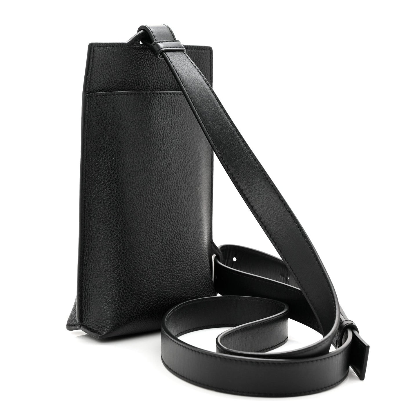Soft Grained Calfskin Vertical T-Pocket Crossbody Bag Black