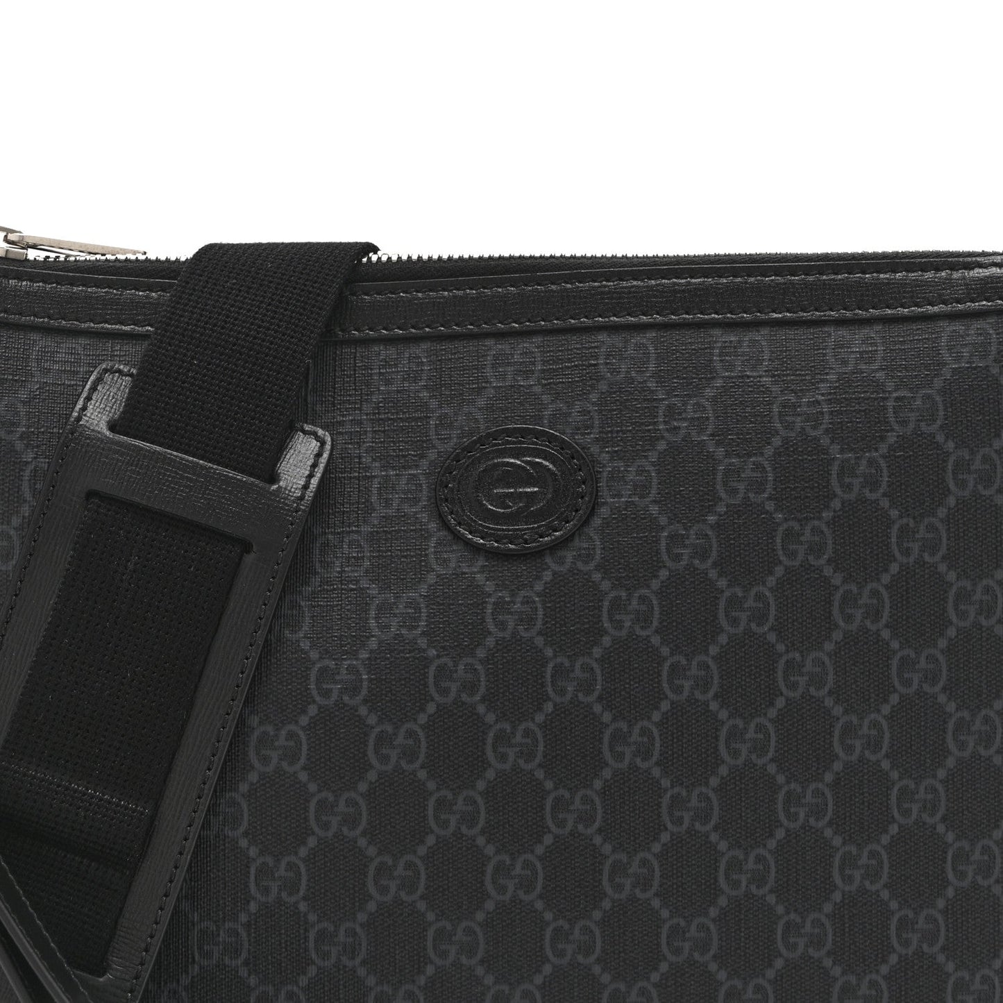 GG Supreme Monogram Azalea Calfskin Retro Interlocking G Wristlet Messenger Bag Black