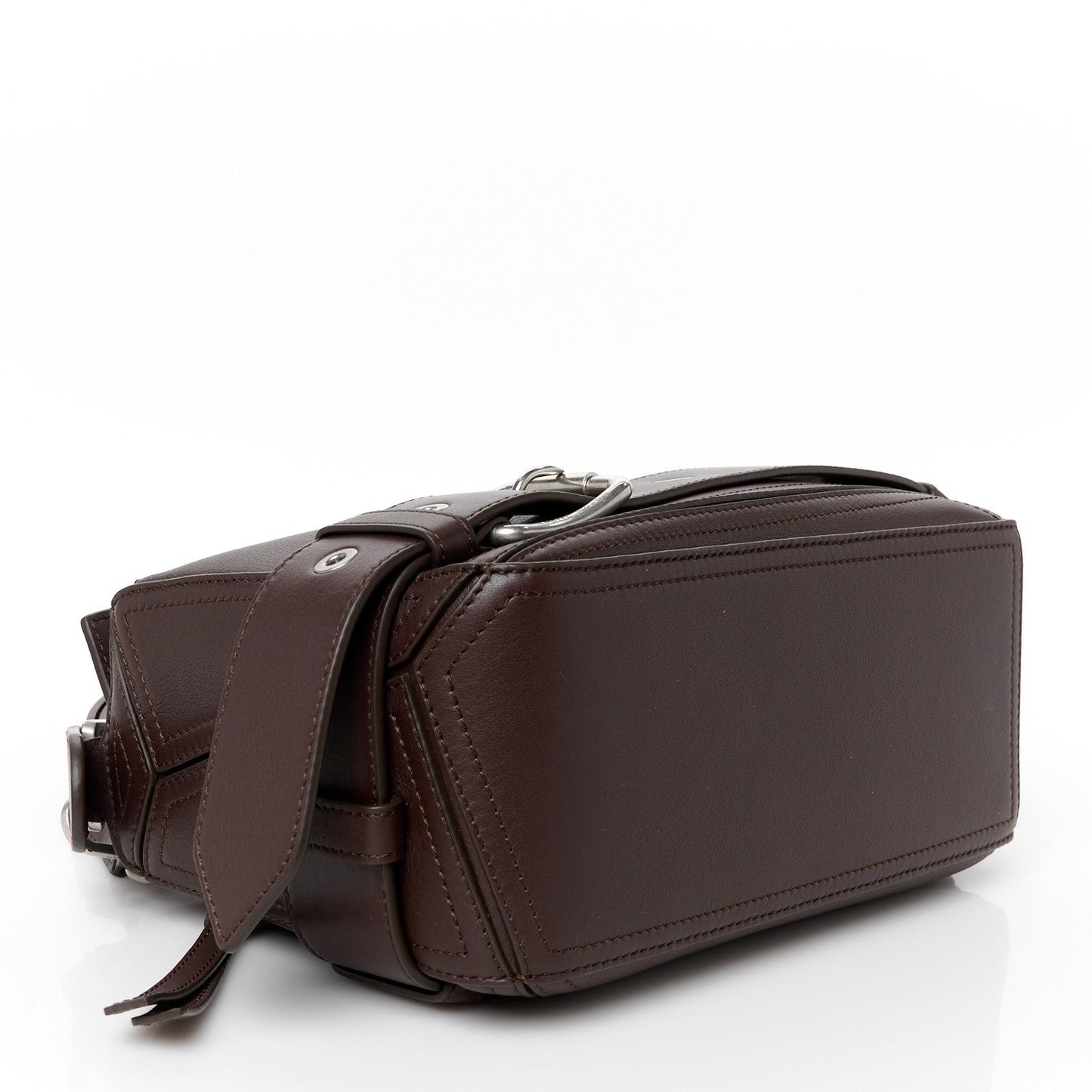 Shiny Calfskin Small Puzzle Biker Bag Dark Brown