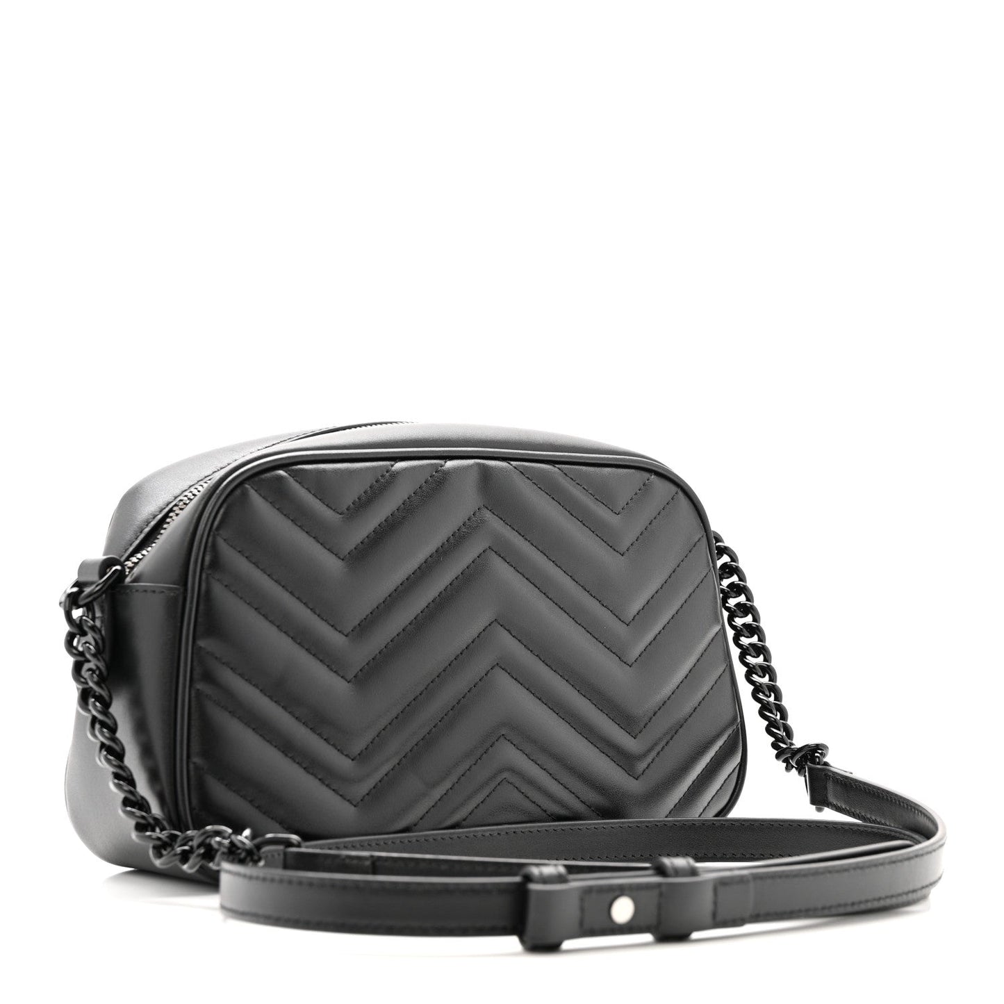 Calfskin Matelasse Monochrome Small GG Marmont Chain Shoulder Bag Black