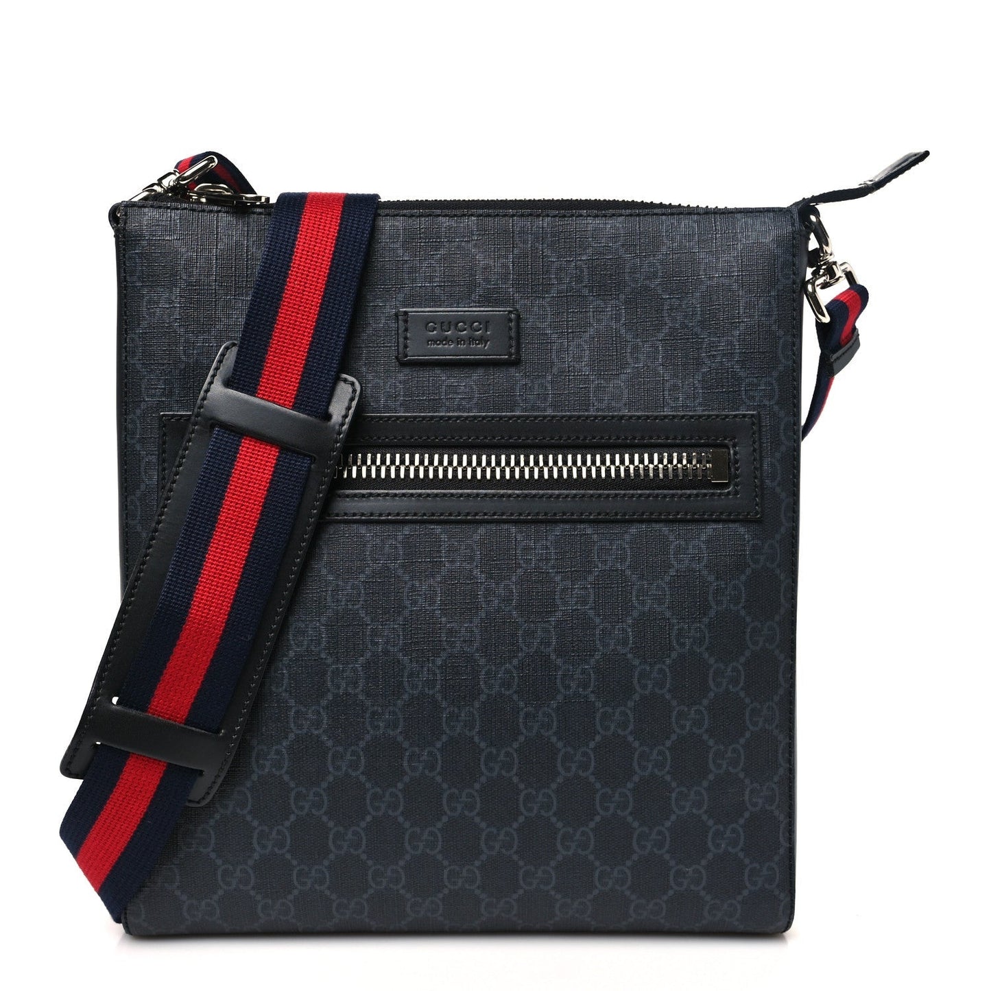 GG Supreme Monogram Web Small Flat Messenger Bag Black Grey