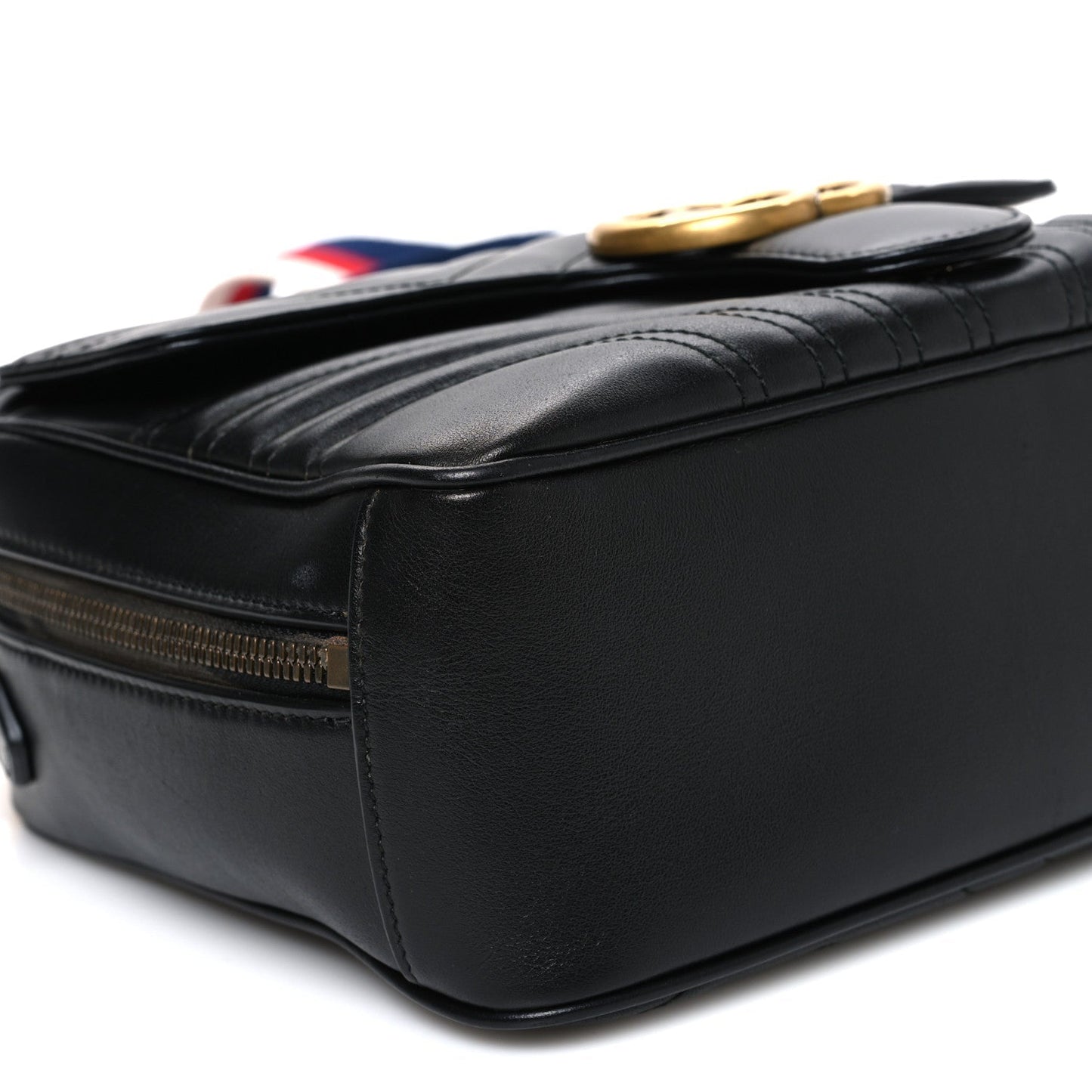 Calfskin Matelasse Sylvie Web Small GG Marmont Top Handle Shoulder Bag Black