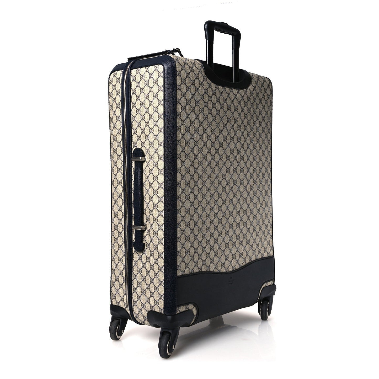 GG Supreme Monogram Textured Dollar Calfskin Web Large Savoy Trolley Suitcase Beige Blue