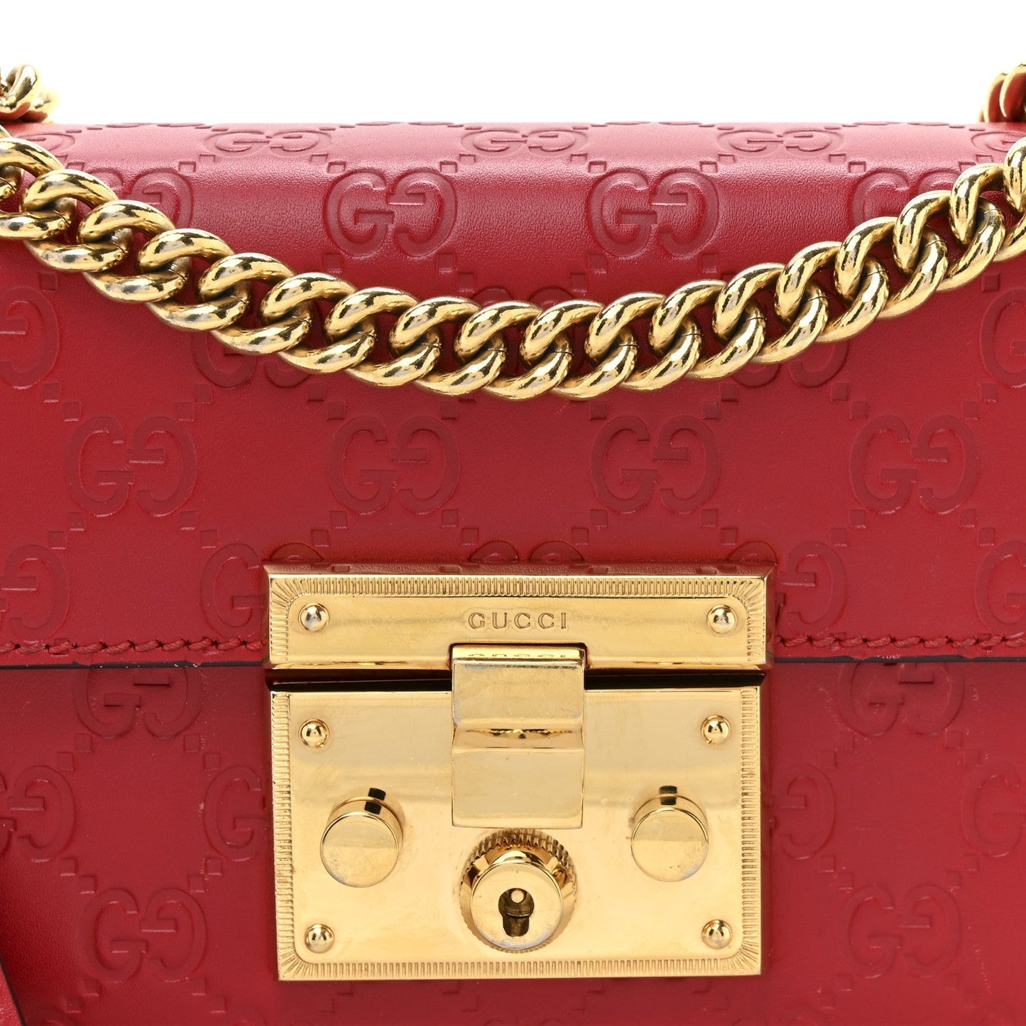 Guccissima Small Padlock Shoulder Bag Hibiscus Red