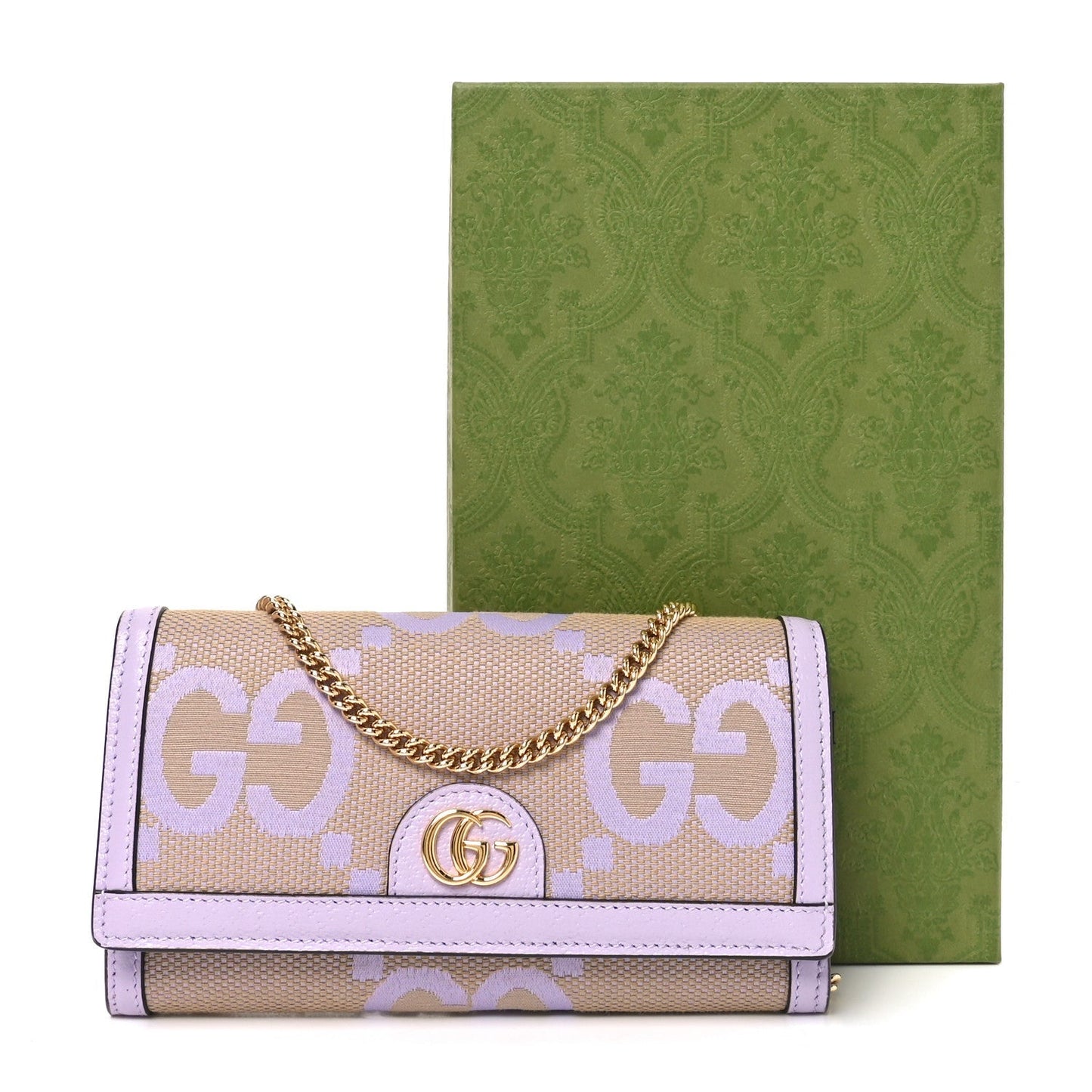 Monogram Jumbo GG Textured Dollar Calfskin Ophidia Continental Wallet On Chain Beige Lapis