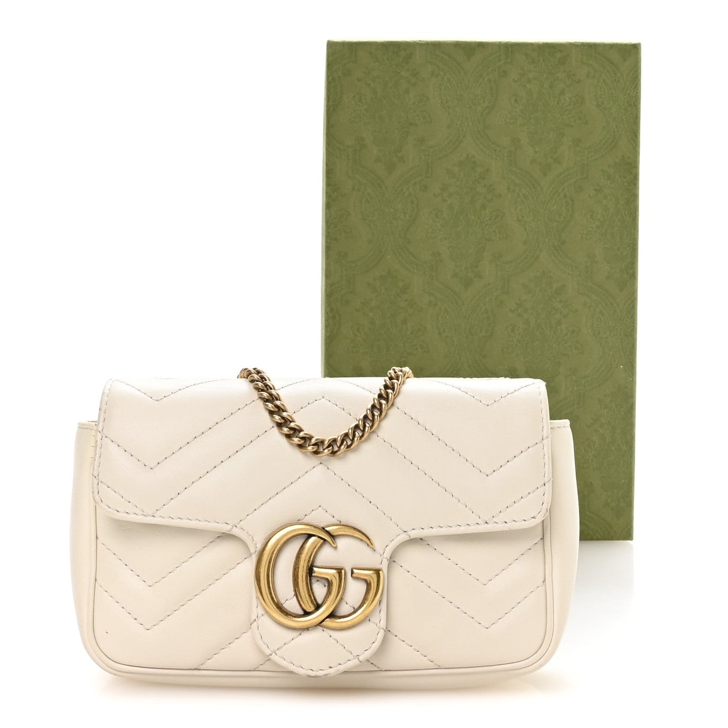Calfskin Matelasse Super Mini GG Marmont Shoulder Bag White