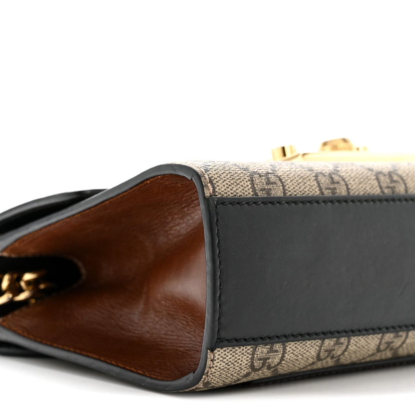 GG Supreme Monogram Calfskin Small Padlock Shoulder Bag Beige Black Cuir