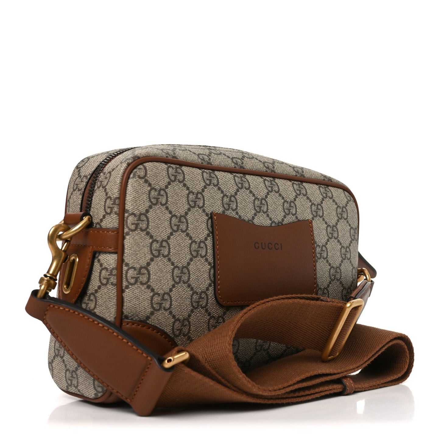 GG Supreme Monogram Textured Calfskin Emblem Small Crossbody Beige Ebony Old Sundial