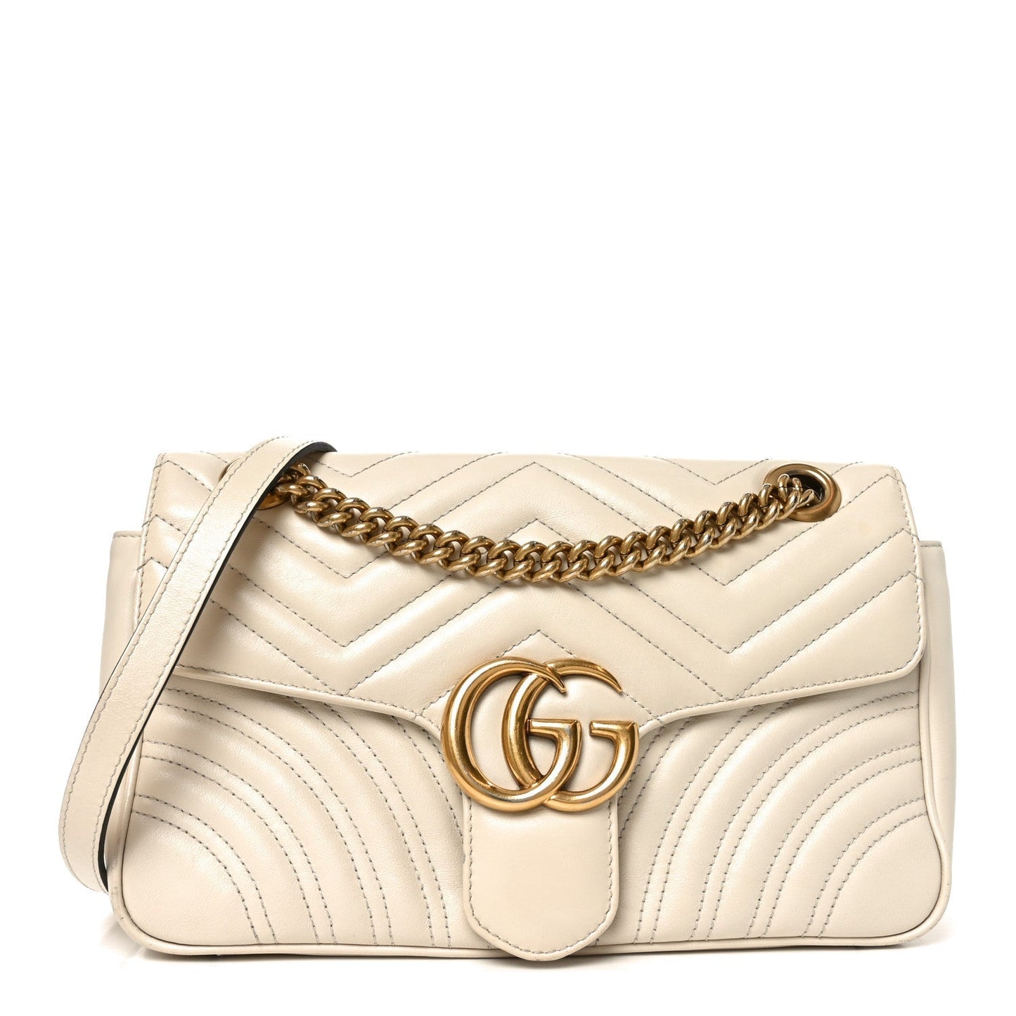 Calfskin Matelasse Small GG Marmont Shoulder Bag White