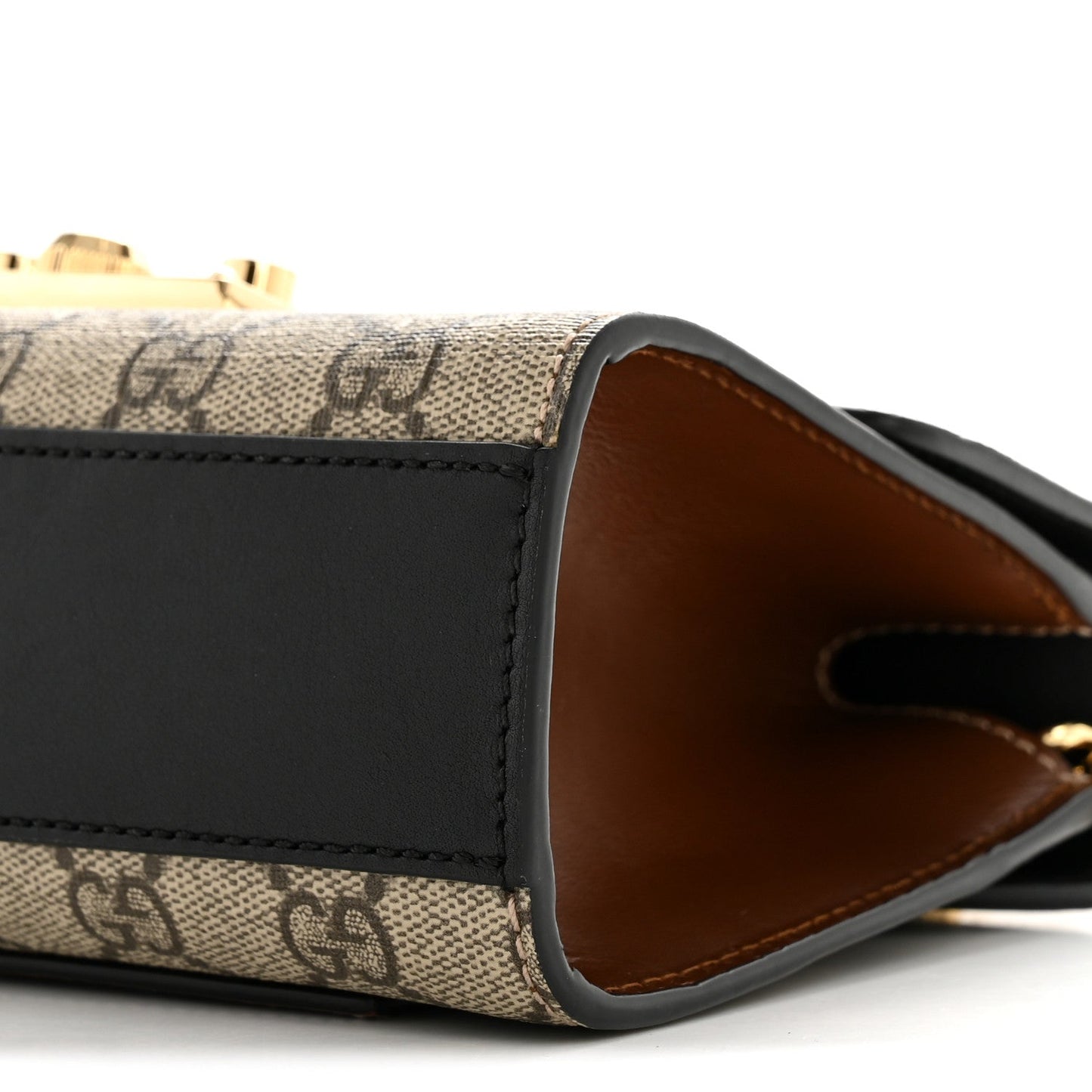 GG Supreme Monogram Calfskin Small Padlock Shoulder Bag Beige Black Cuir