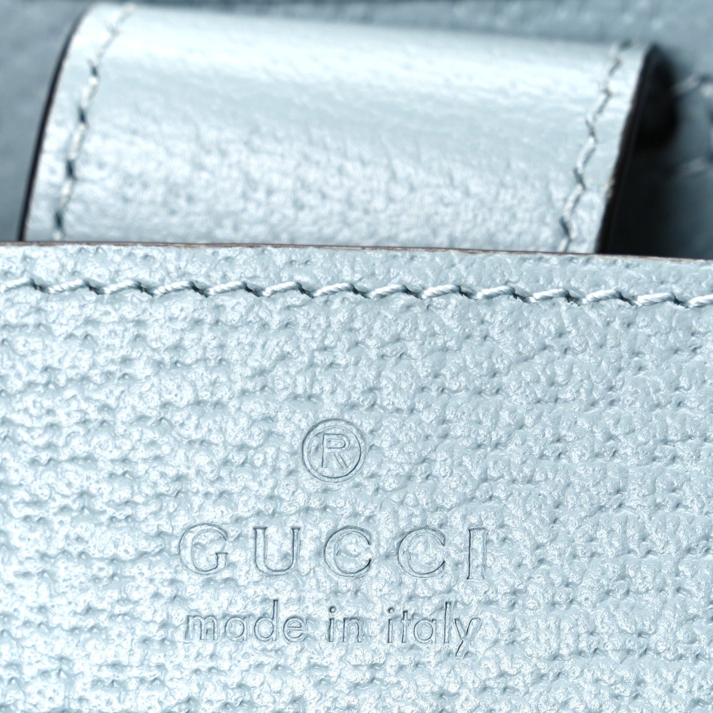 GG Supreme Monogram Textured Dollar Calfskin Web Small Ophidia Bucket Shoulder Bag Dusty Blue