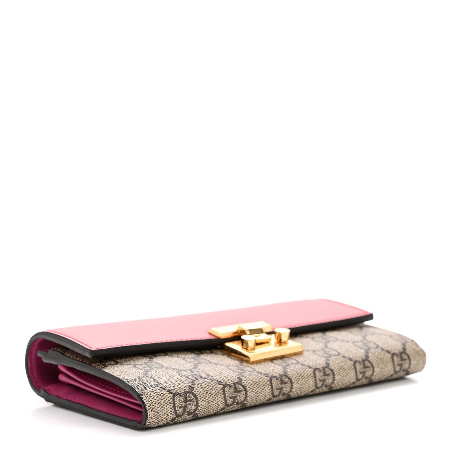 GG Supreme Monogram Moon Calfskin Padlock Continental Chain Wallet Beige Ebony Hibiscus Red New Rosette