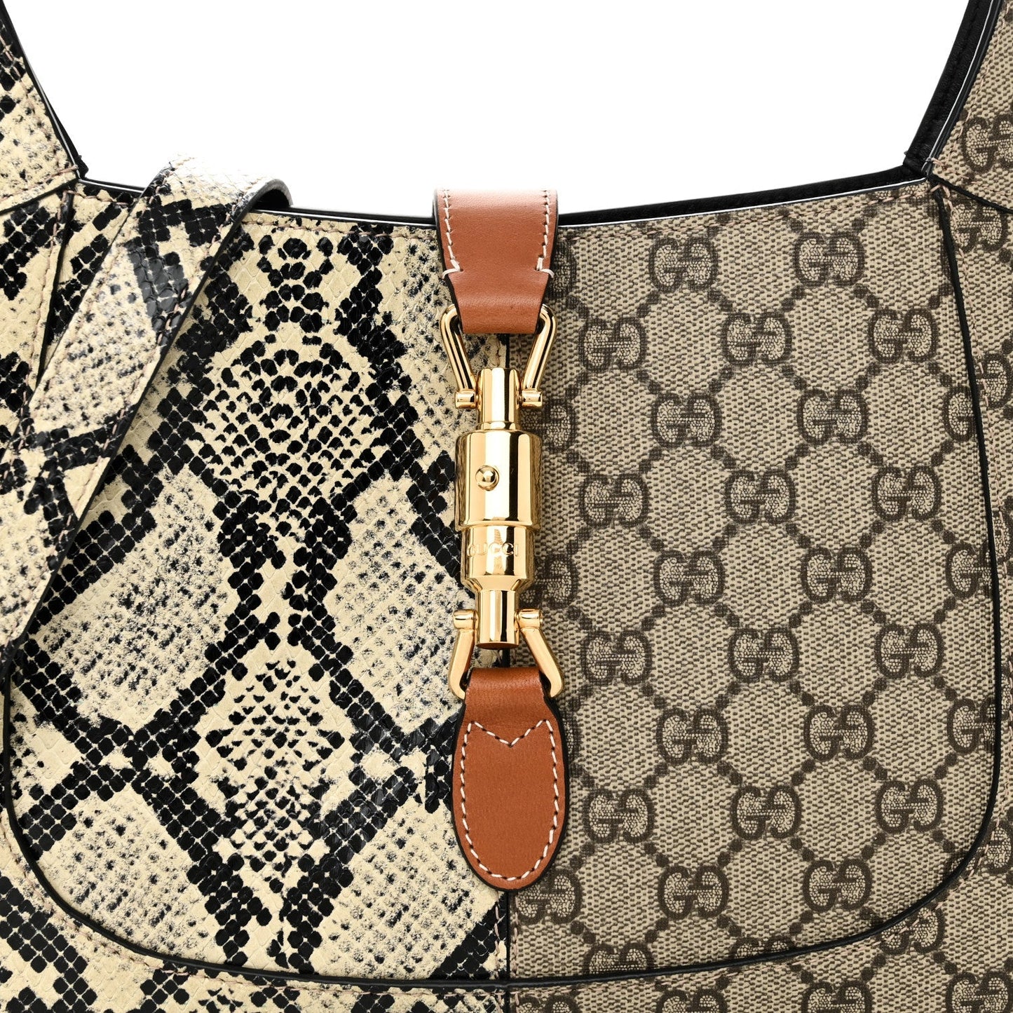 GG Supreme Monogram Snakeskin Small Jackie 1961 Hobo Beige Ebony