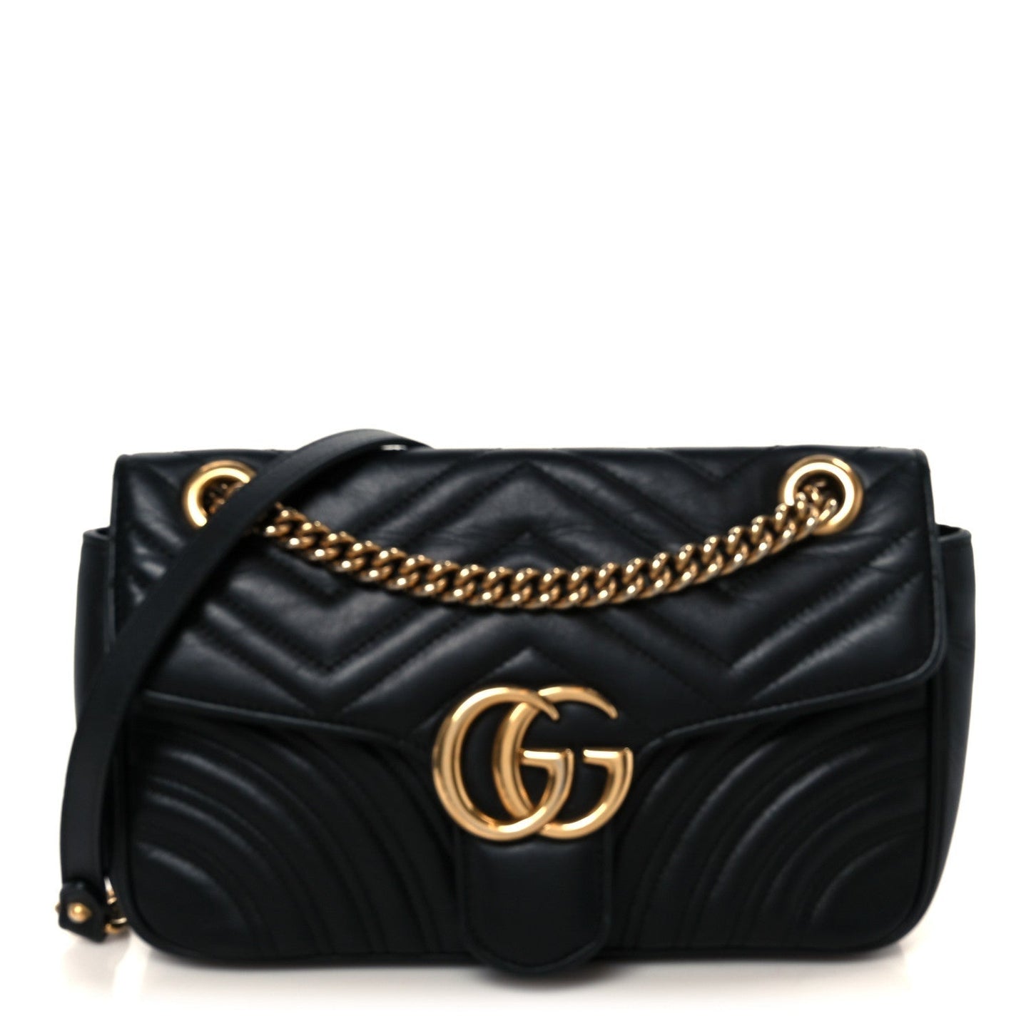 Calfskin Matelasse Small GG Marmont Shoulder Bag Black