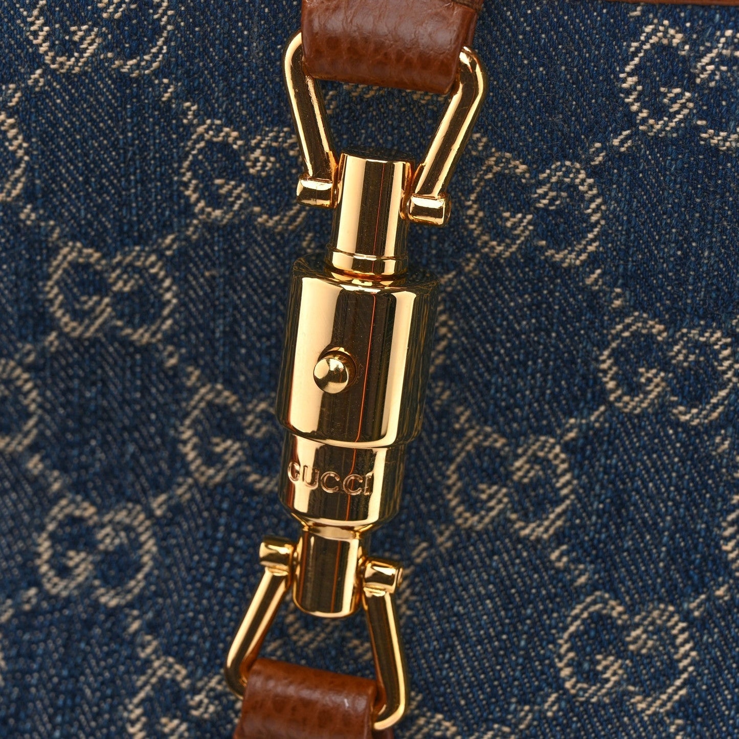 New Denim GG Monogram Calfskin Small Jackie 1961 Hobo Blue Tea Cuir