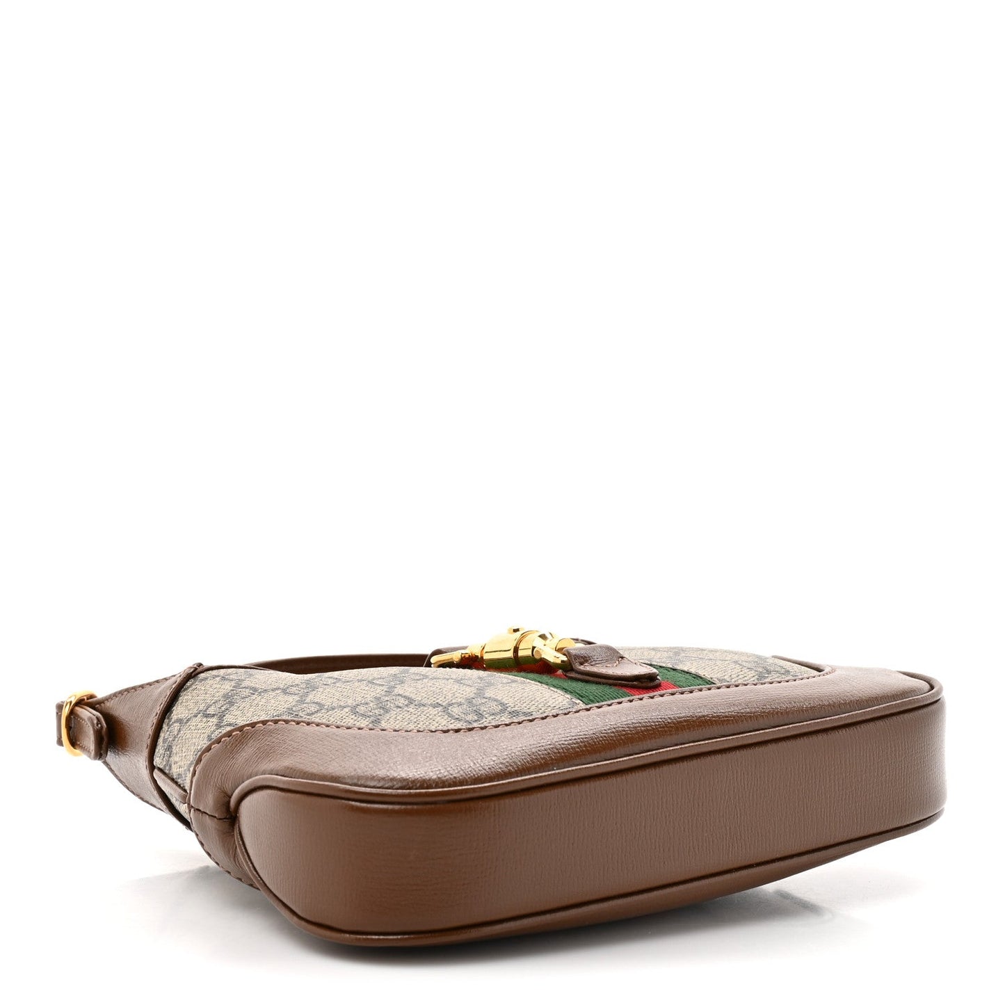 GG Supreme Monogram Azalea Calfskin Web Mini Jackie 1961 Hobo Beige Ebony Brown Sugar