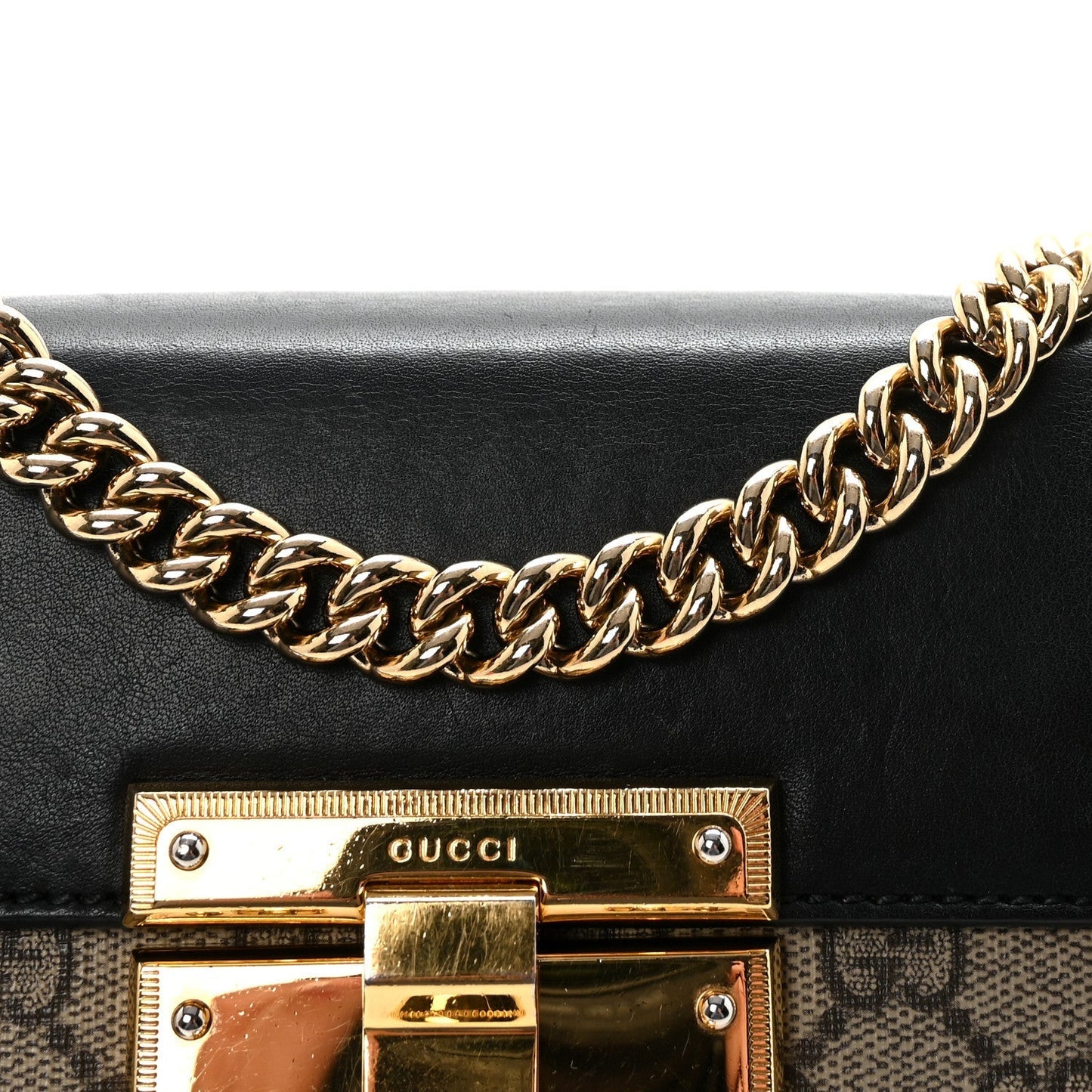GG Supreme Monogram Calfskin Small Padlock Shoulder Bag Beige Black Cuir