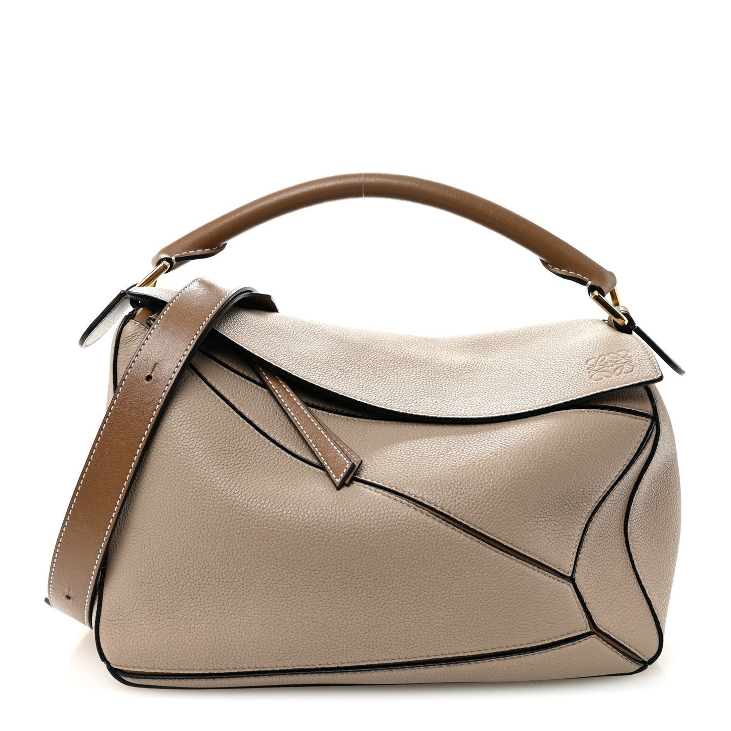 Grained Calfskin Medium Puzzle Bag Sand Mink