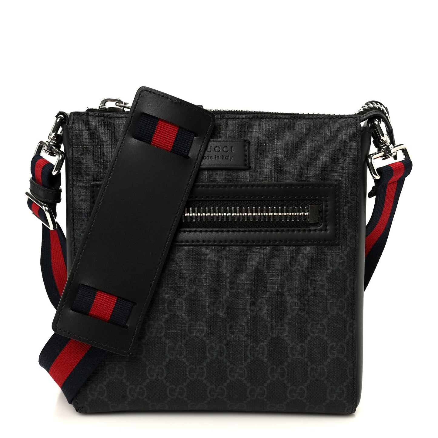 GG Supreme Monogram Web Small Flat Messenger Bag Black Grey