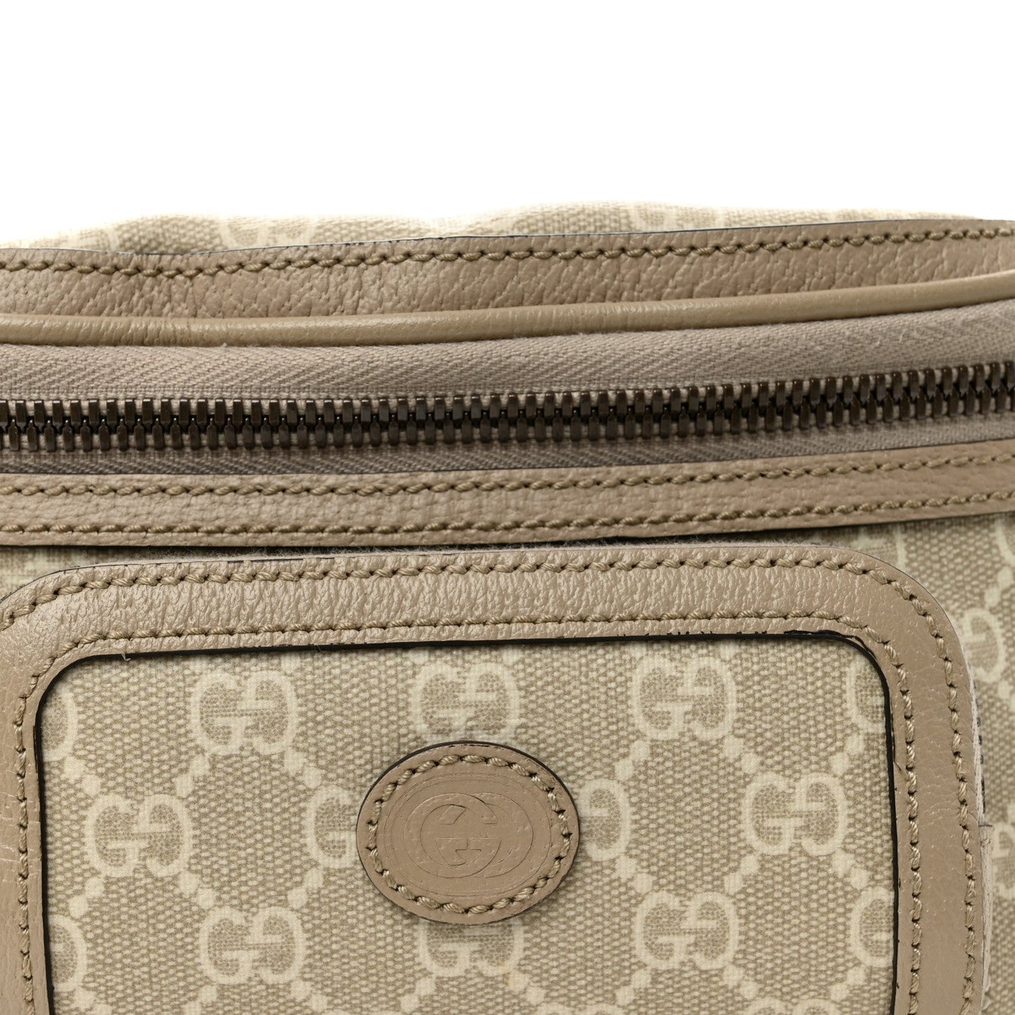 GG Supreme Monogram Textured Calfskin Web Retro Interlocking G Belt Bag Beige Mystic White Oatmeal