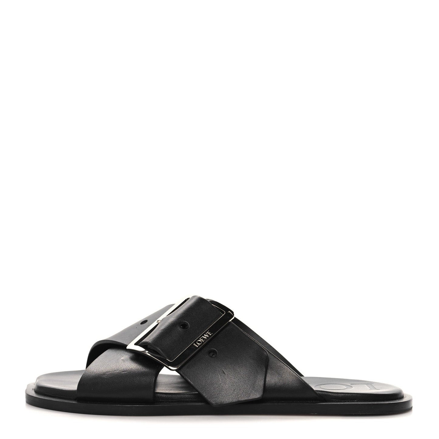 Calfskin Petal Belt Flat Sandal 36 Black