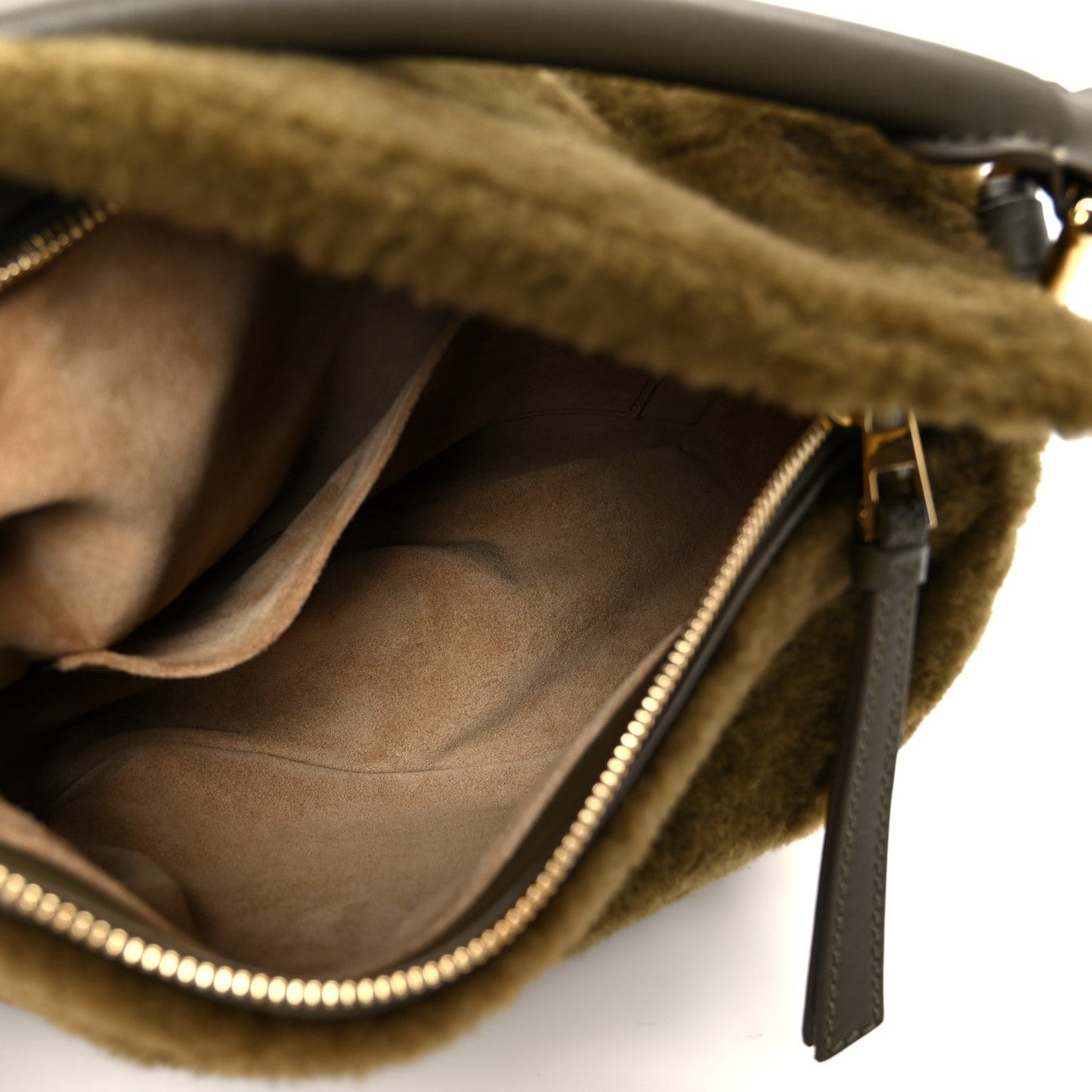 Shearling Small Puzzle Edge Bag Dark Khaki