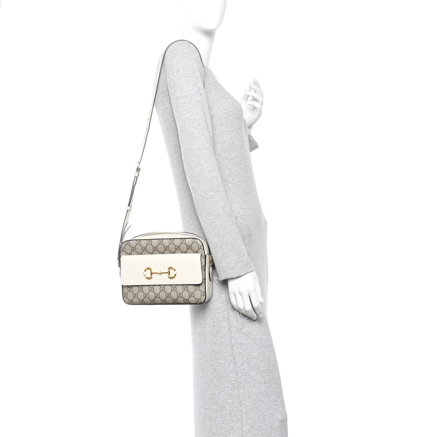 GG Supreme Monogram Small Horsebit 1955 Shoulder Bag Beige Mystic White