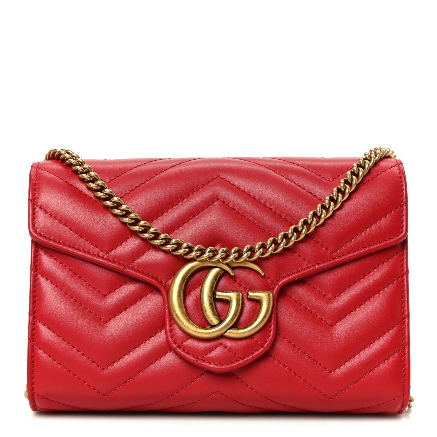 Calfskin Matelasse GG Marmont Chain Wallet Hibiscus Red