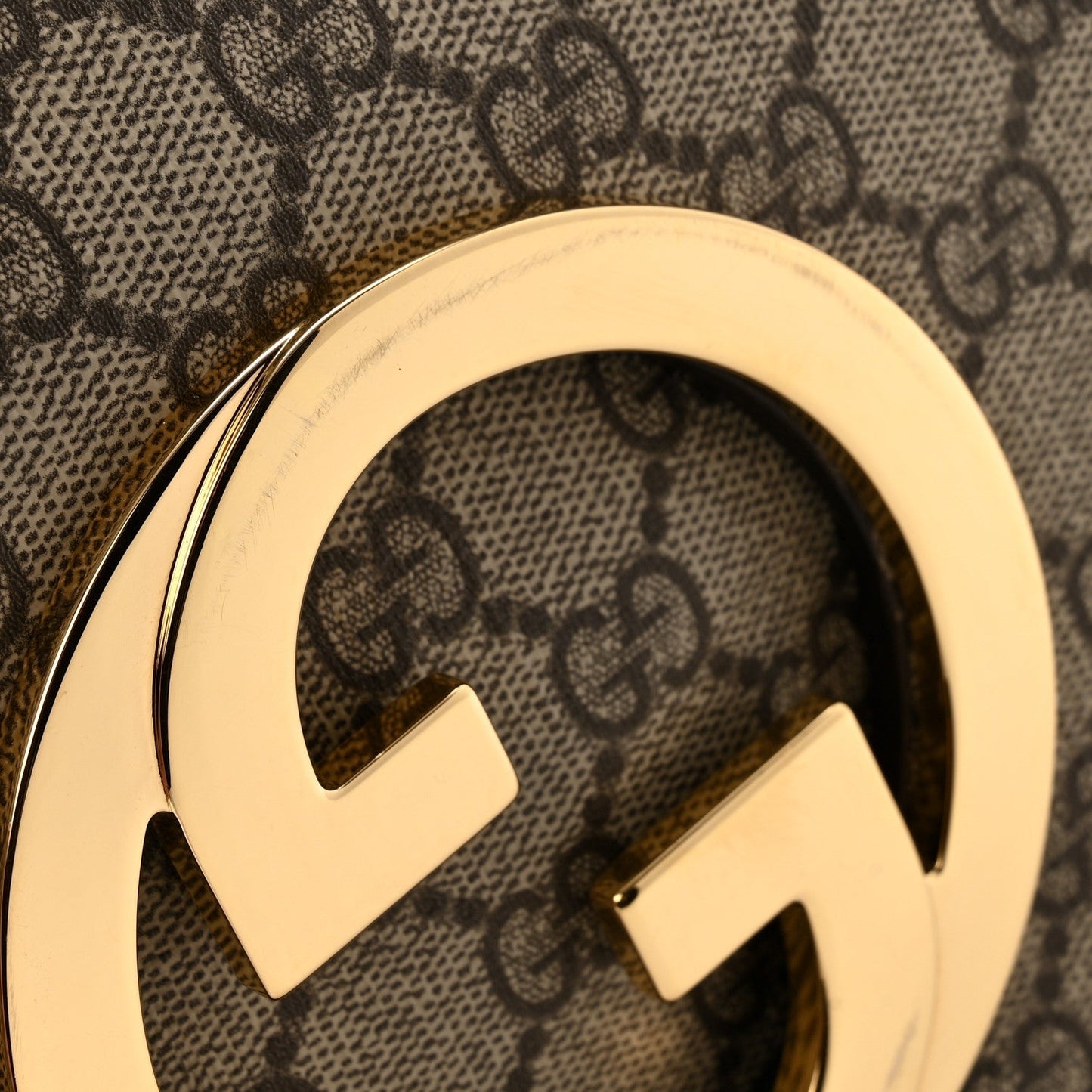 GG Supreme Monogram Textured Dollar Calfskin Web Medium Blondie Top Handle Shoulder Flap Bag Beige Ebony New Acero