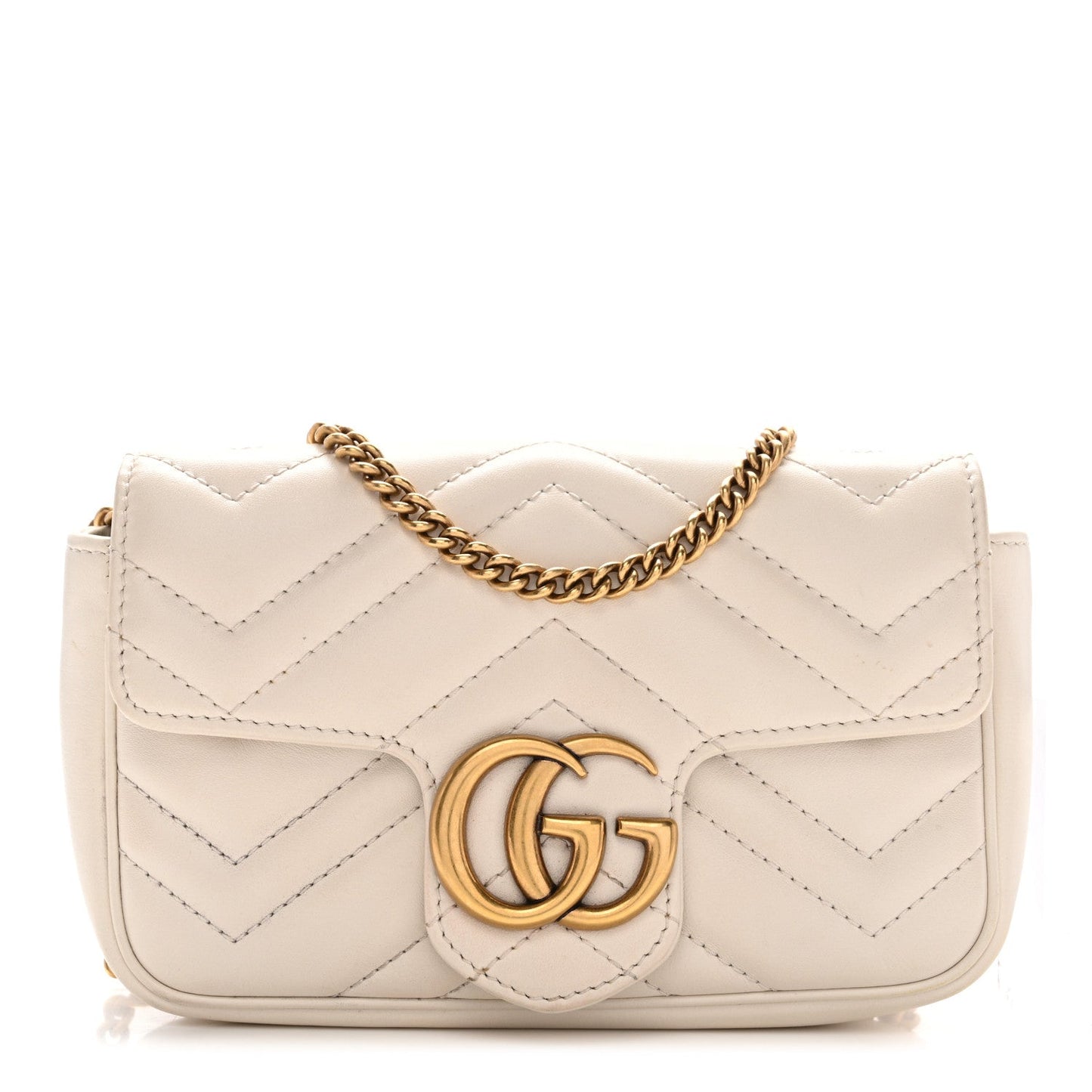 Calfskin Matelasse Super Mini GG Marmont Shoulder Bag White