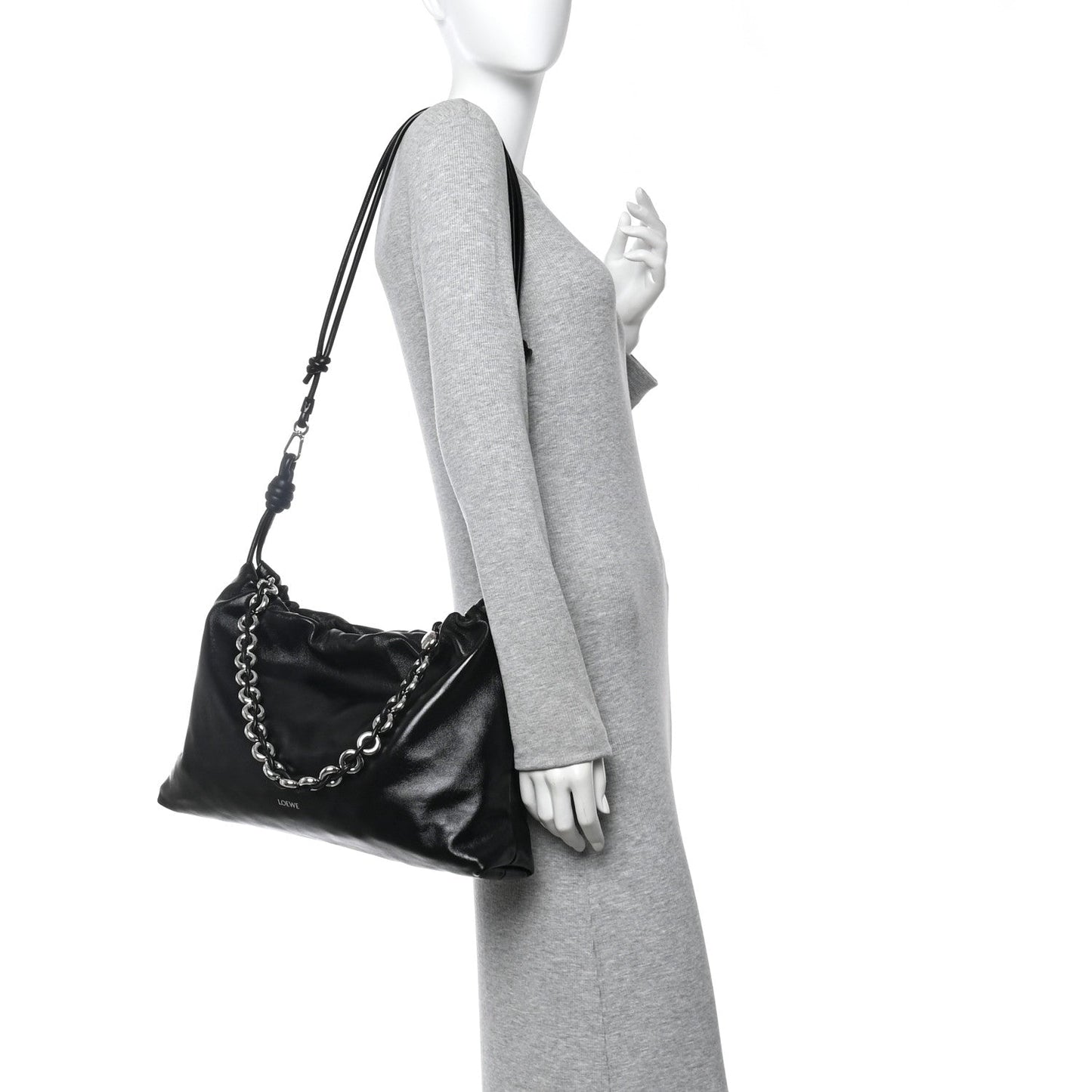 Patent Lambskin Donut Chain Large Flamenco Knot Clutch Black