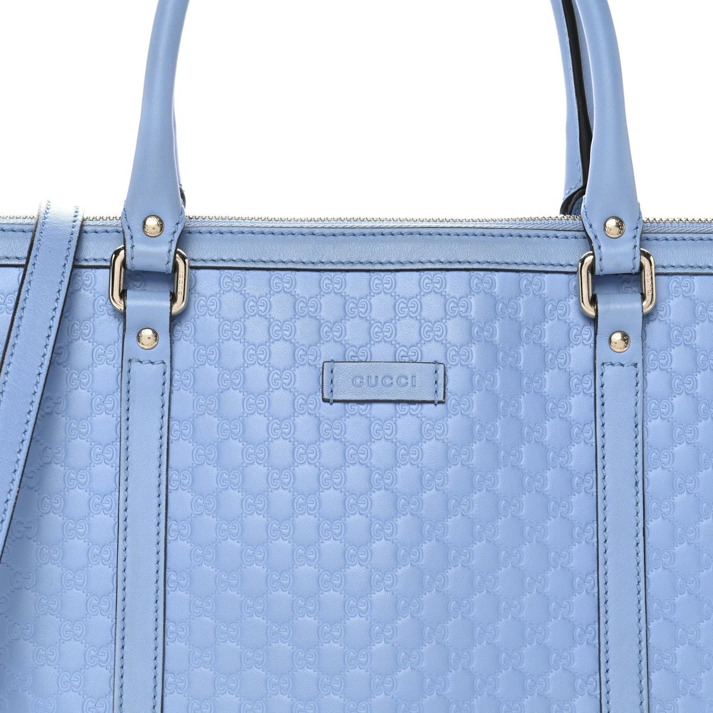 Soft Microguccissima Small Zippered Satchel Light Blue