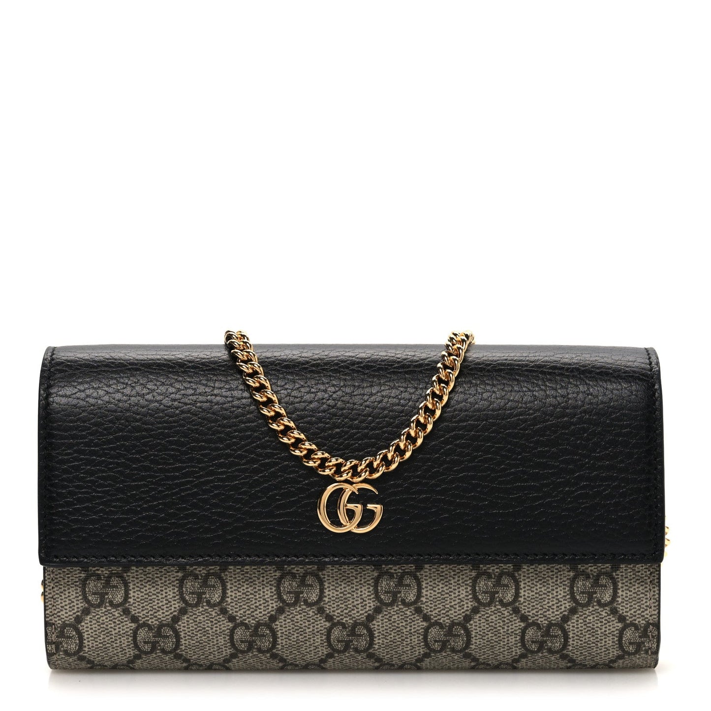 Dollar Calfskin GG Supreme Monogram Petite GG Marmont Wallet Chain Bag Black Beige Ebony
