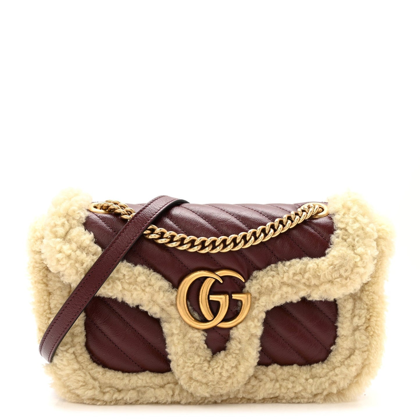 Azalea Calfskin Wool Matelasse Diagonal Small GG Marmont Shoulder Bag Sand Desert