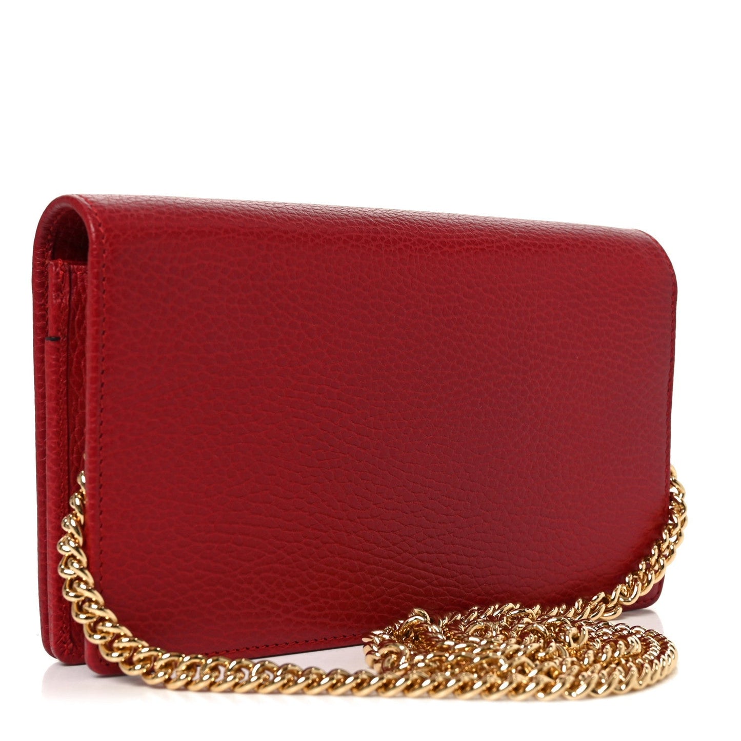 Dollar Calfskin Mini GG Marmont Chain Wallet Hibiscus Red