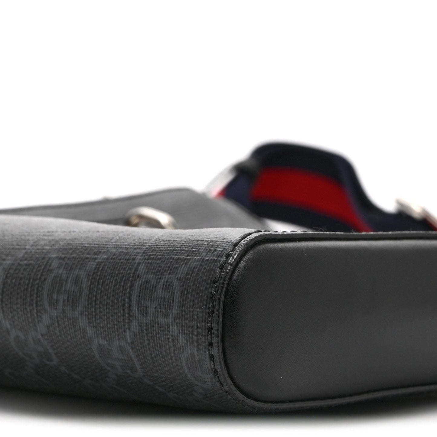 GG Supreme Monogram Web Small Flat Messenger Bag Black Grey